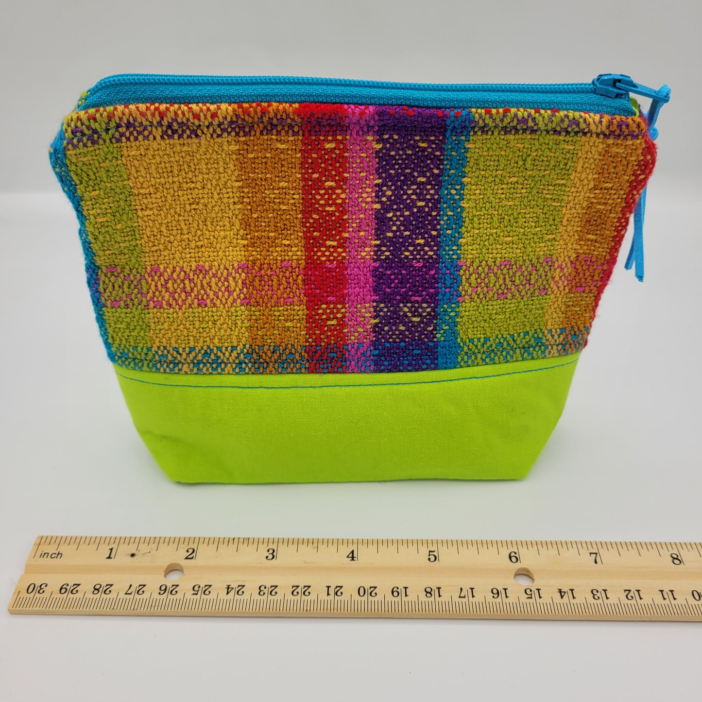 Zipper Pouch | Cecily Bag | Handwoven Rainbow Pop Blue Zipper | Small