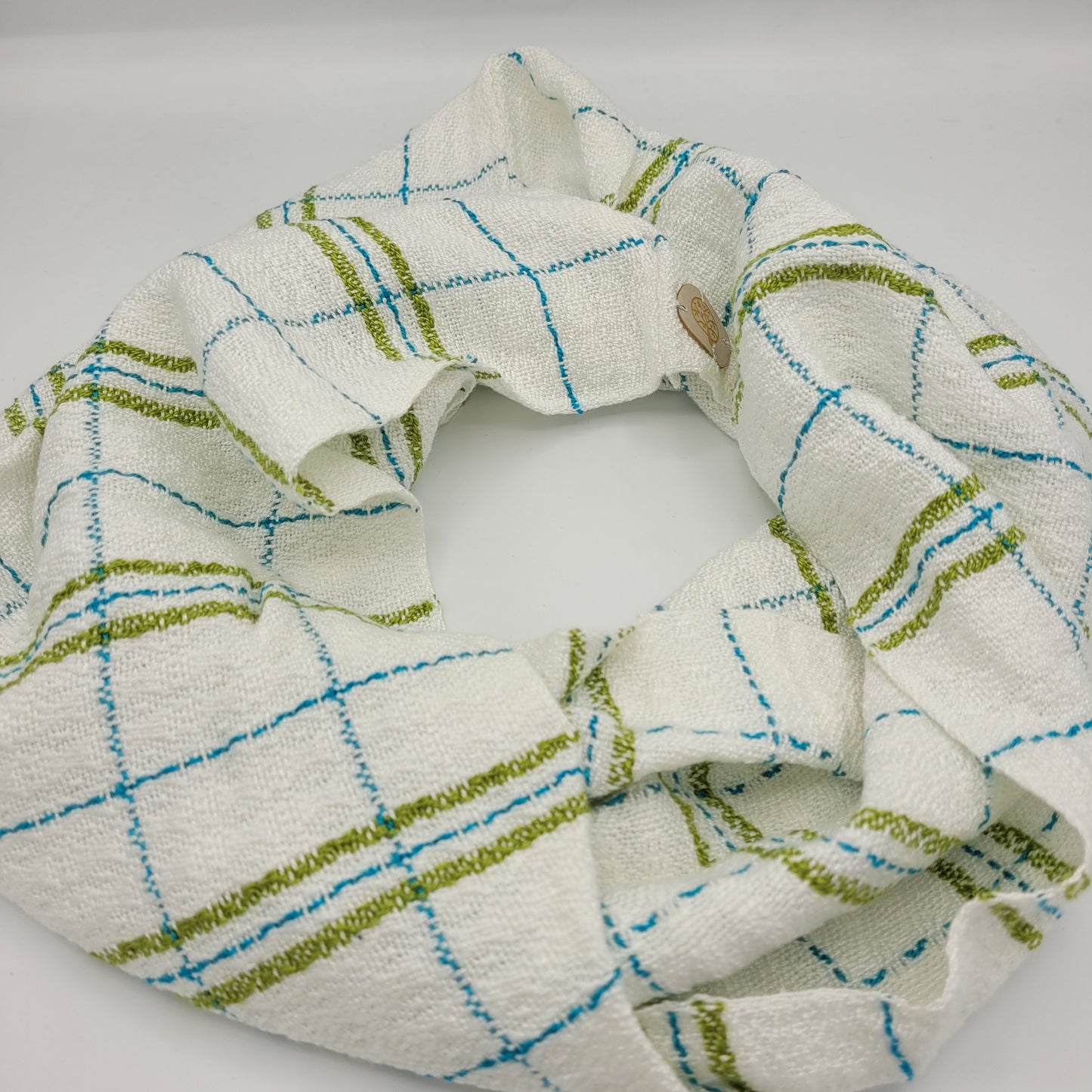 Cowl | Blue & Green Lined Stripes | Rayon & Tencel Blend | Twisted Mobius Cowl