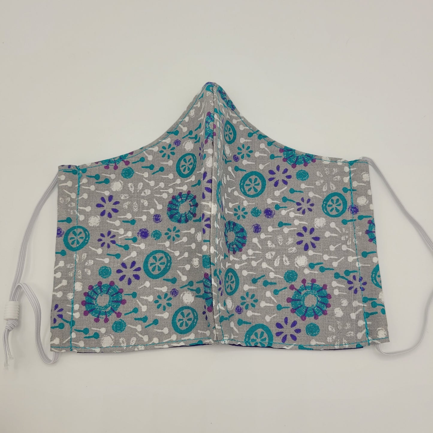 Cotton Face Mask w/ Filter Pocket | Adjustable Tie Ear Loops | Teal Gray Purple Floral | Washable Mask