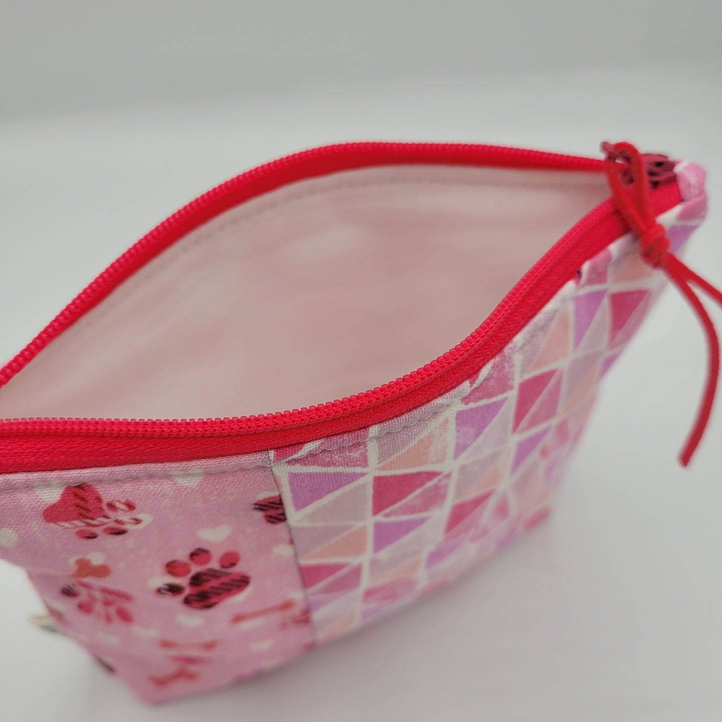 Vertical Split Panel Pouch | Cotton | Geometric Pink Paws | Small