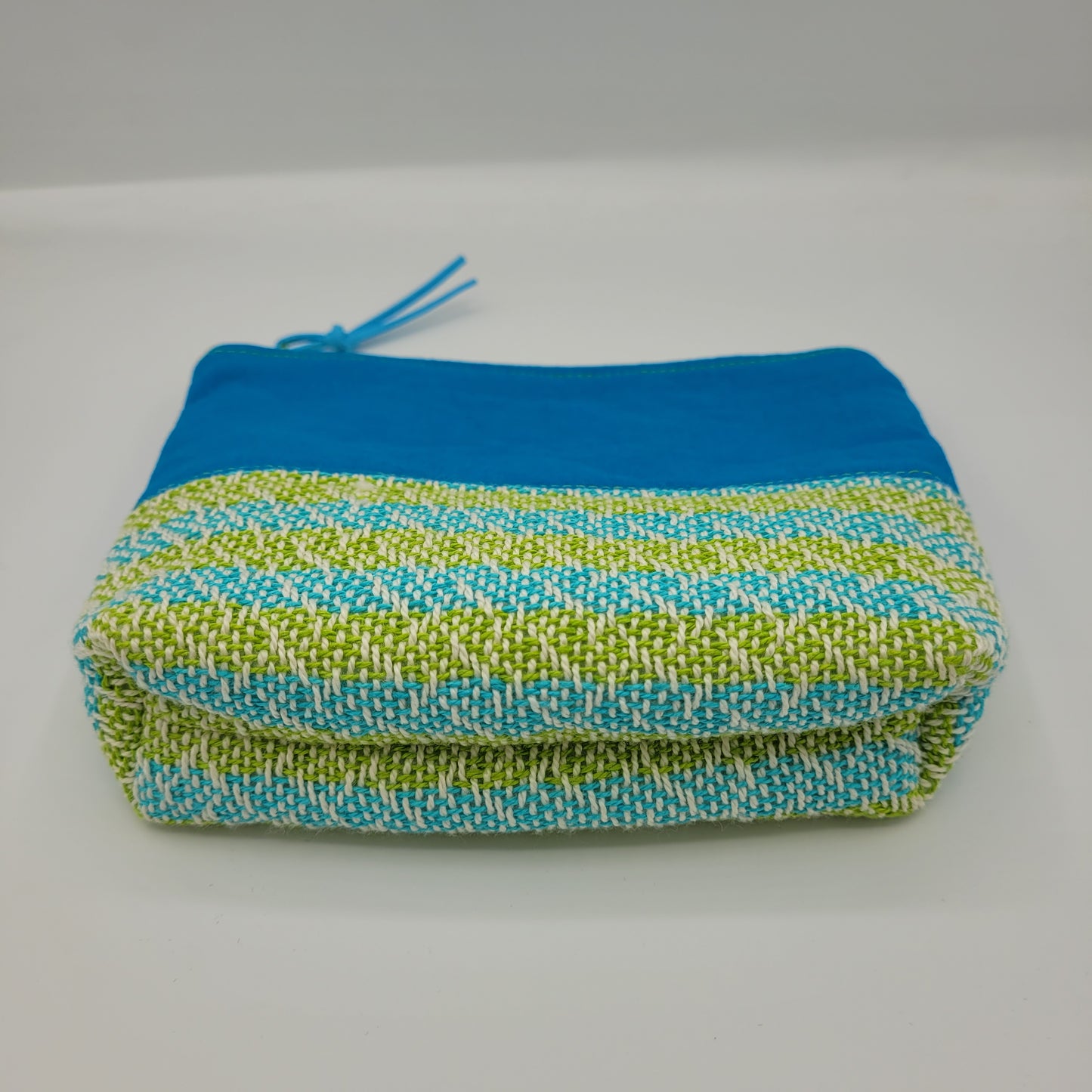 Zipper Pouch | Cecily Bag | Handwoven Blue & Green Linen | Small