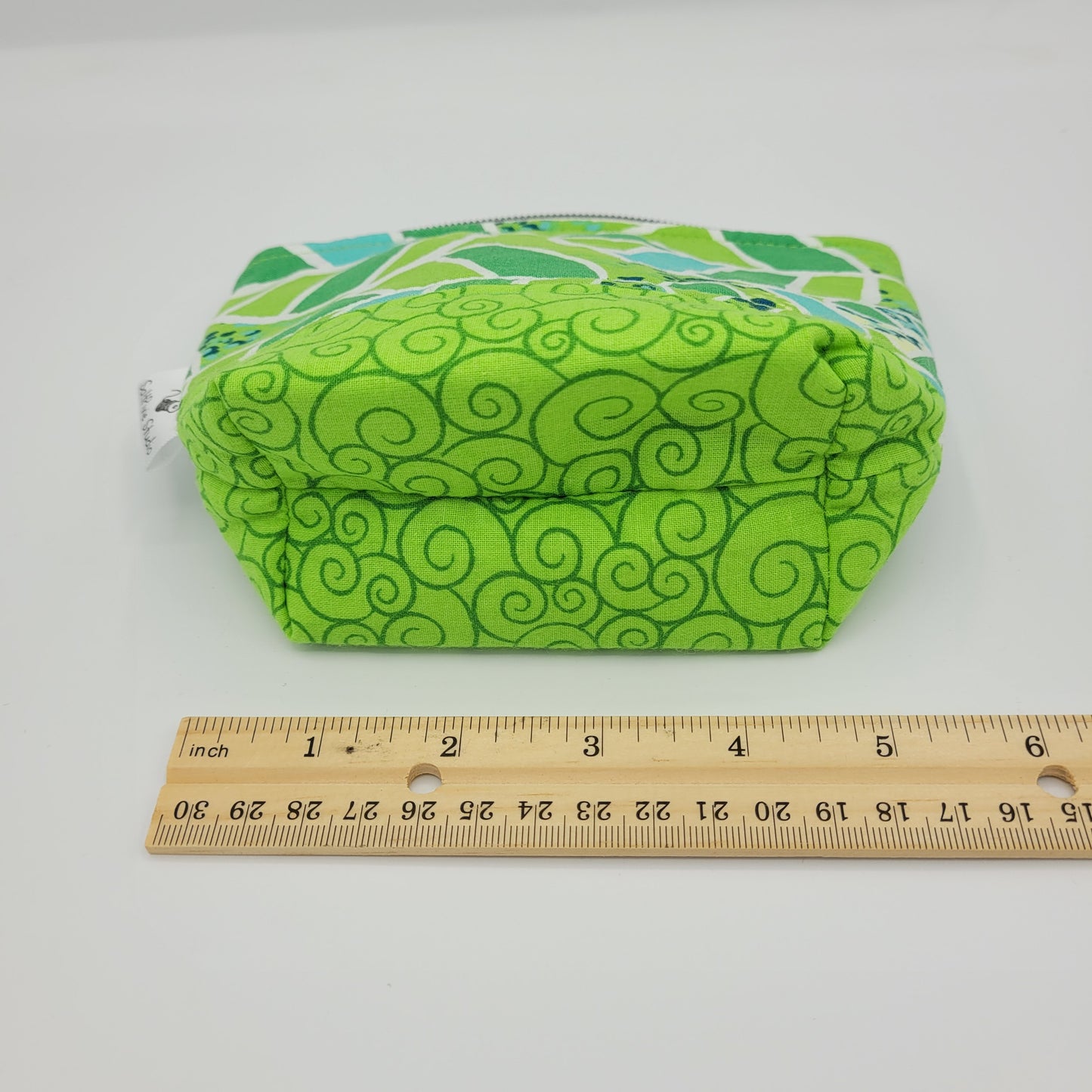 Trinket Bag | Cotton Split Panel | Geometric Leaf & Swirl