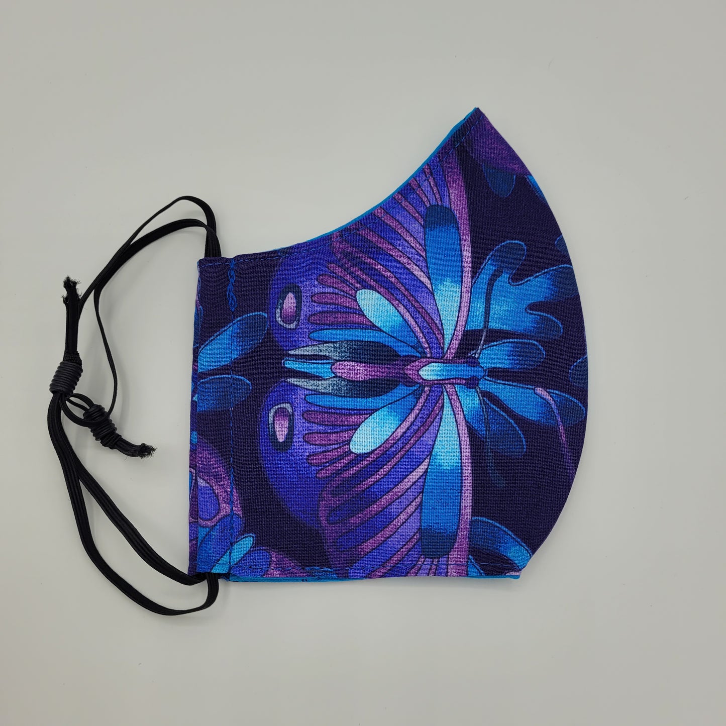 Cotton Face Mask w/ Filter Pocket | Adjustable Tie Ear Loops | Purple/Blue Butterflies | Washable Mask