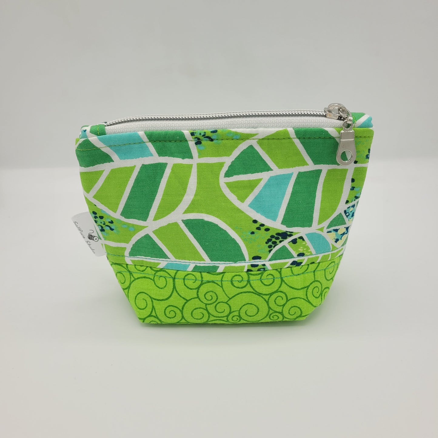 Trinket Bag | Cotton Split Panel | Geometric Leaf & Swirl
