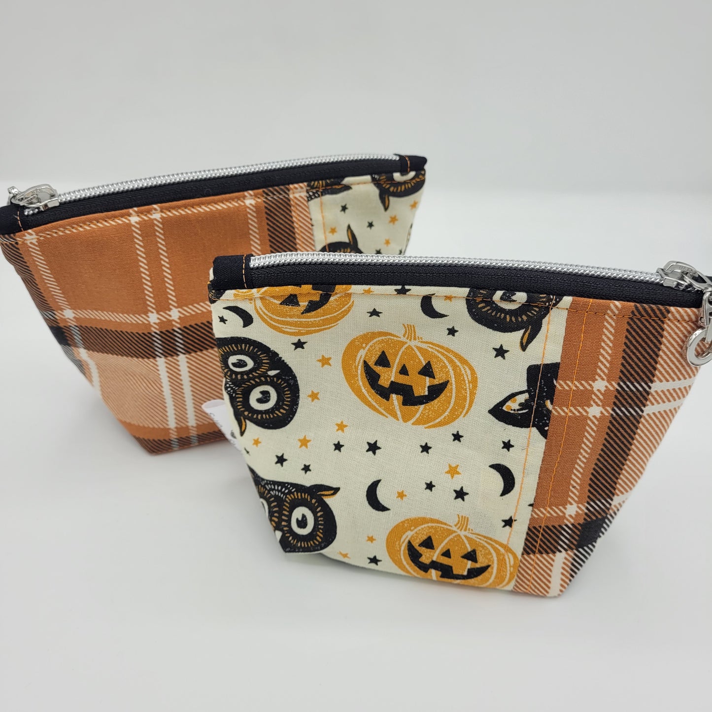Trinket Bag | Cotton Split Panel | Spooky Pumpkins & Owl Faces