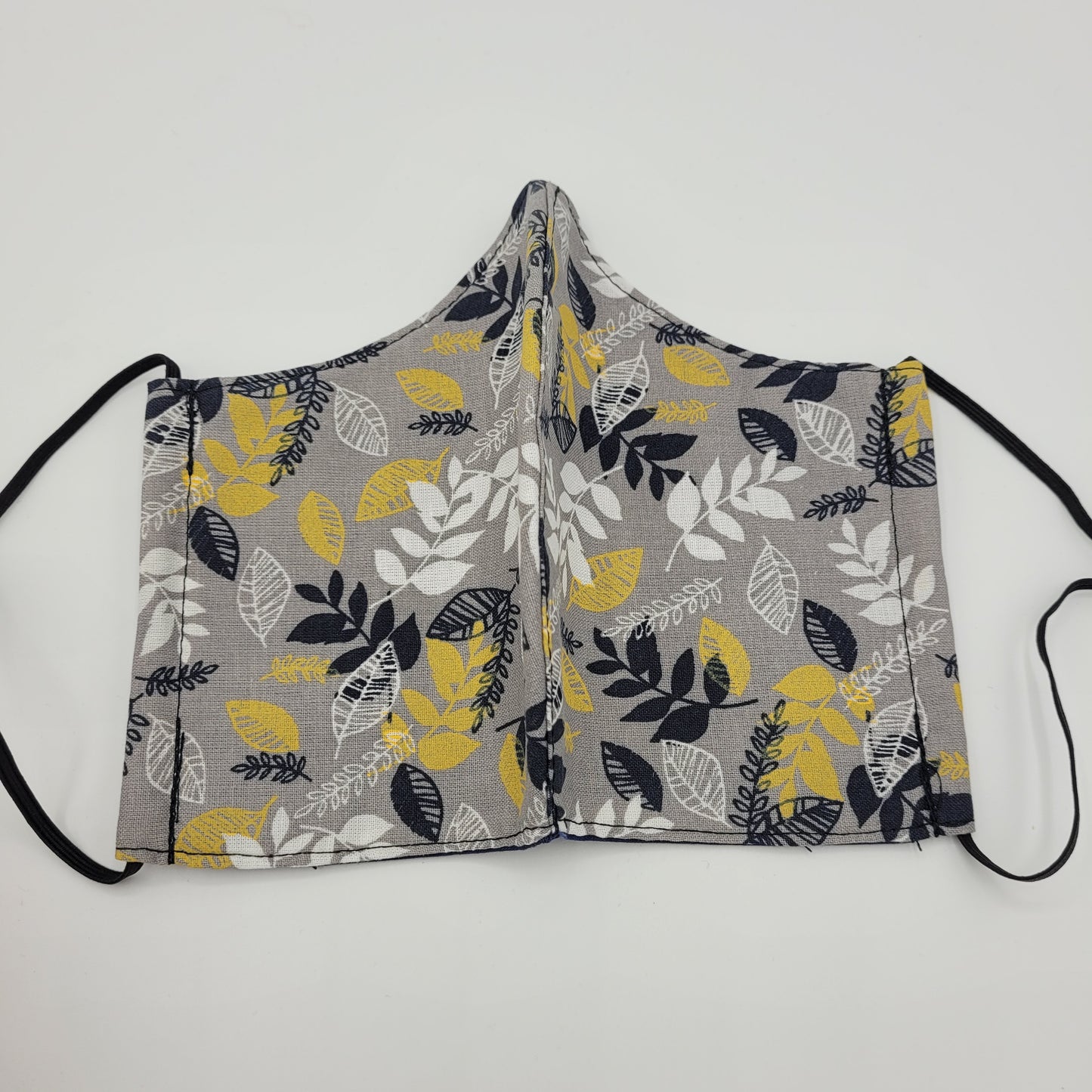 Cotton Face Mask w/ Filter Pocket | Adjustable Tie Ear Loops | Grey/White/Navy Floral | Washable Mask
