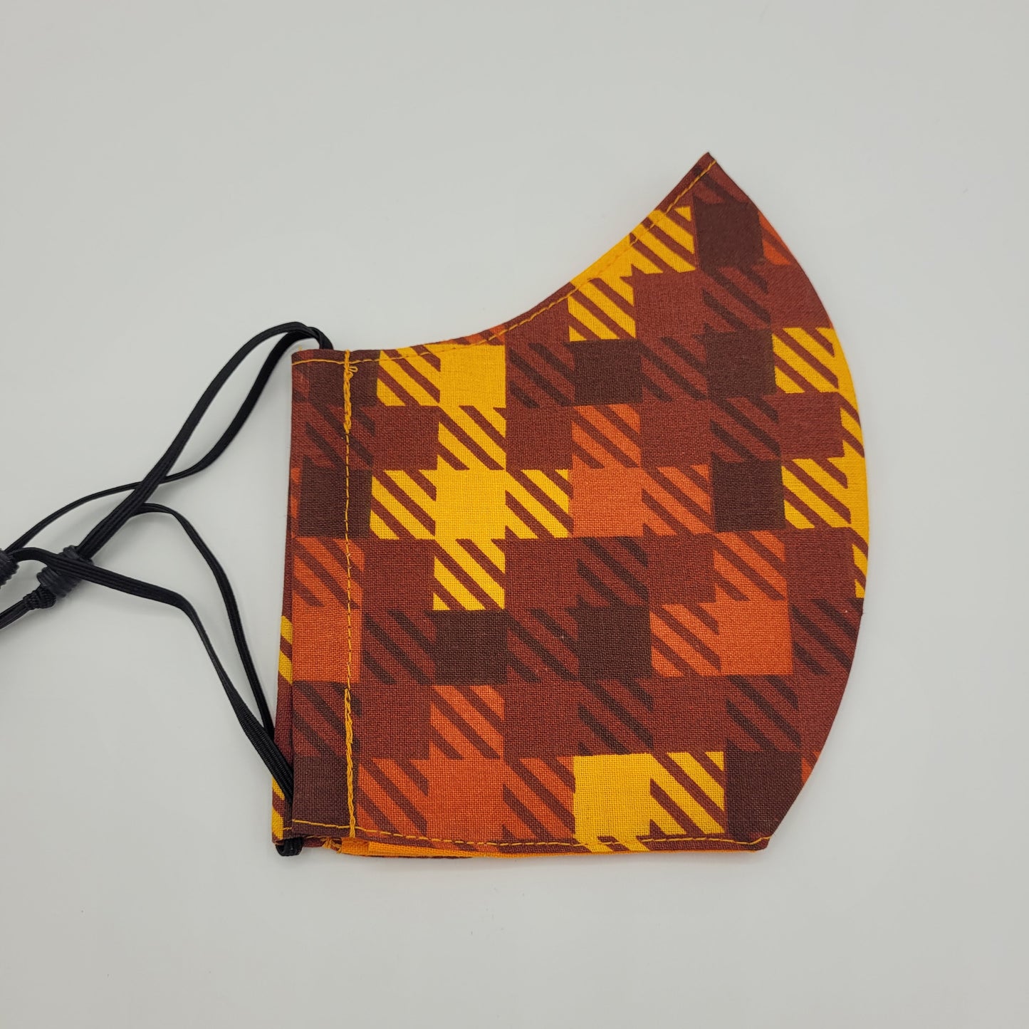 Cotton Face Mask w/ Filter Pocket | Adjustable Tie Ear Loops | Checkered Orange | Washable Mask