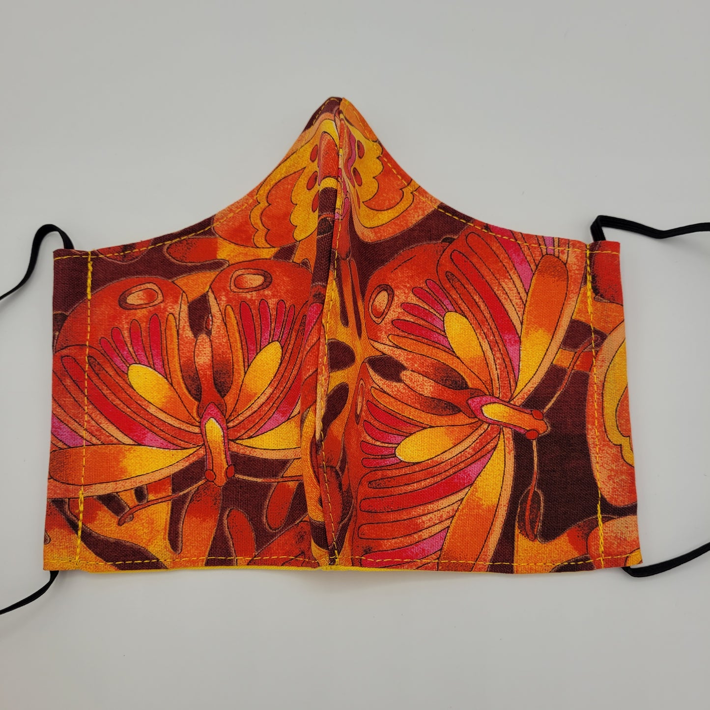 Cotton Face Mask w/ Filter Pocket | Adjustable Tie Ear Loops | Orange Butterfly | Washable Mask