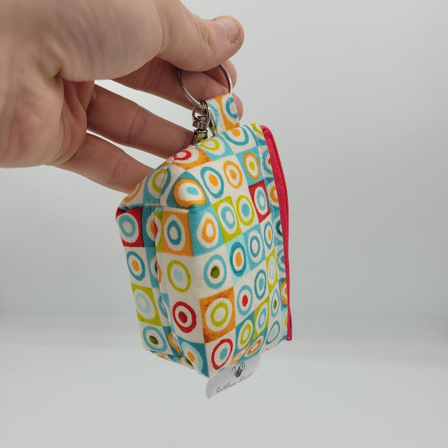 Super Tiny Mini Zip Clip Pouch | Cotton | Geometric Circles in Circles