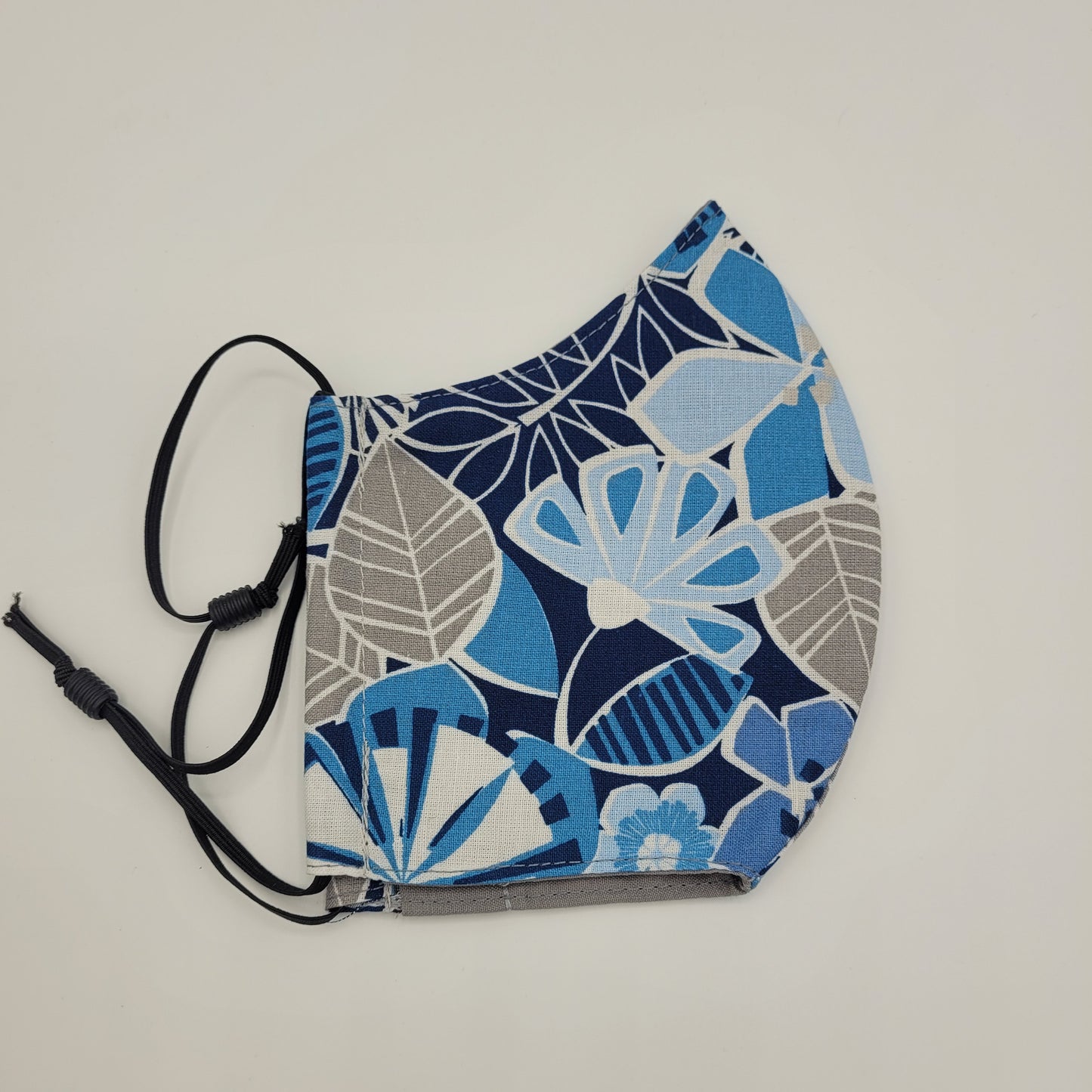 Cotton Face Mask w/ Filter Pocket | Adjustable Tie Ear Loops | Blue/Gray Floral | Washable Mask