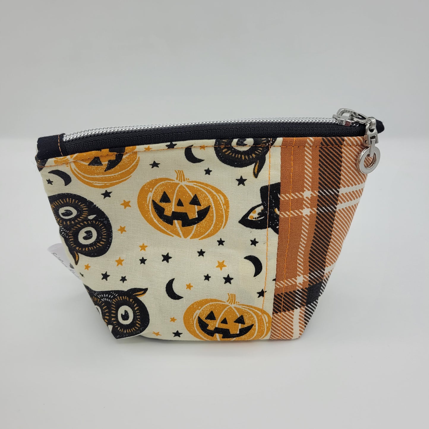 Trinket Bag | Cotton Split Panel | Spooky Pumpkins & Owl Faces