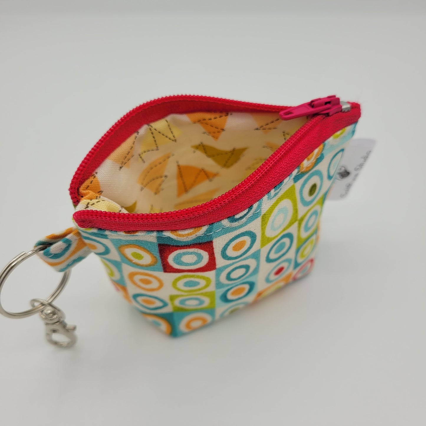 Super Tiny Mini Zip Clip Pouch | Cotton | Geometric Circles in Circles