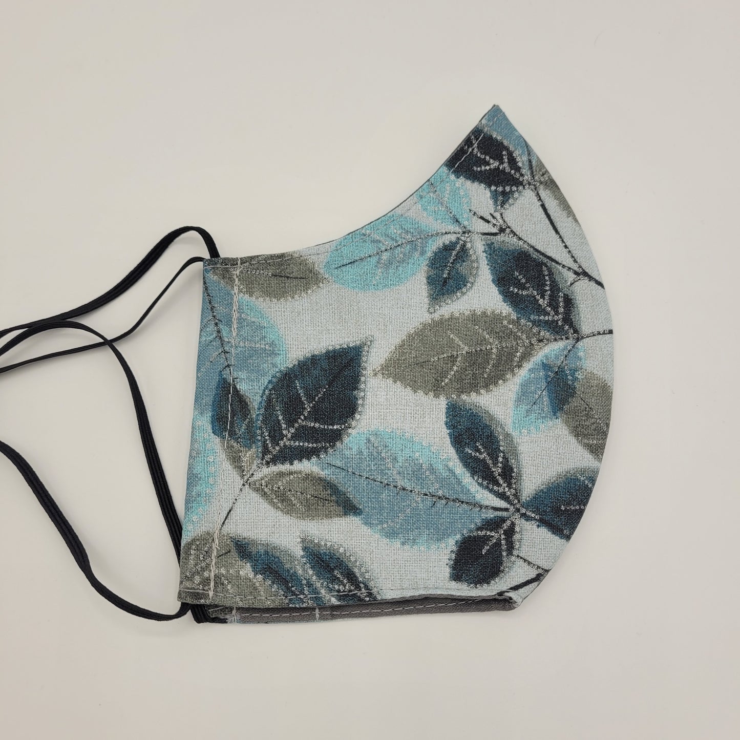 Cotton Face Mask w/ Filter Pocket | Adjustable Tie Ear Loops | Blue/Grey Floral Print | Washable Mask
