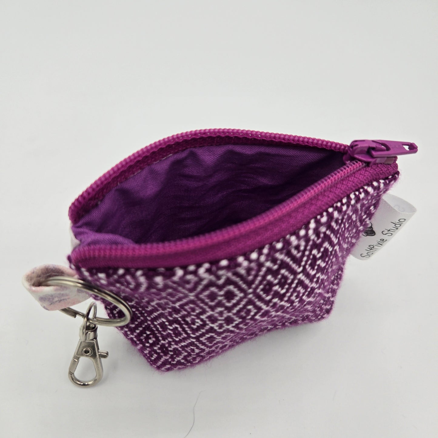 Super Tiny Mini Zip Clip Pouch | Handwoven & Tencel | Pink Diamonds and Bubbles