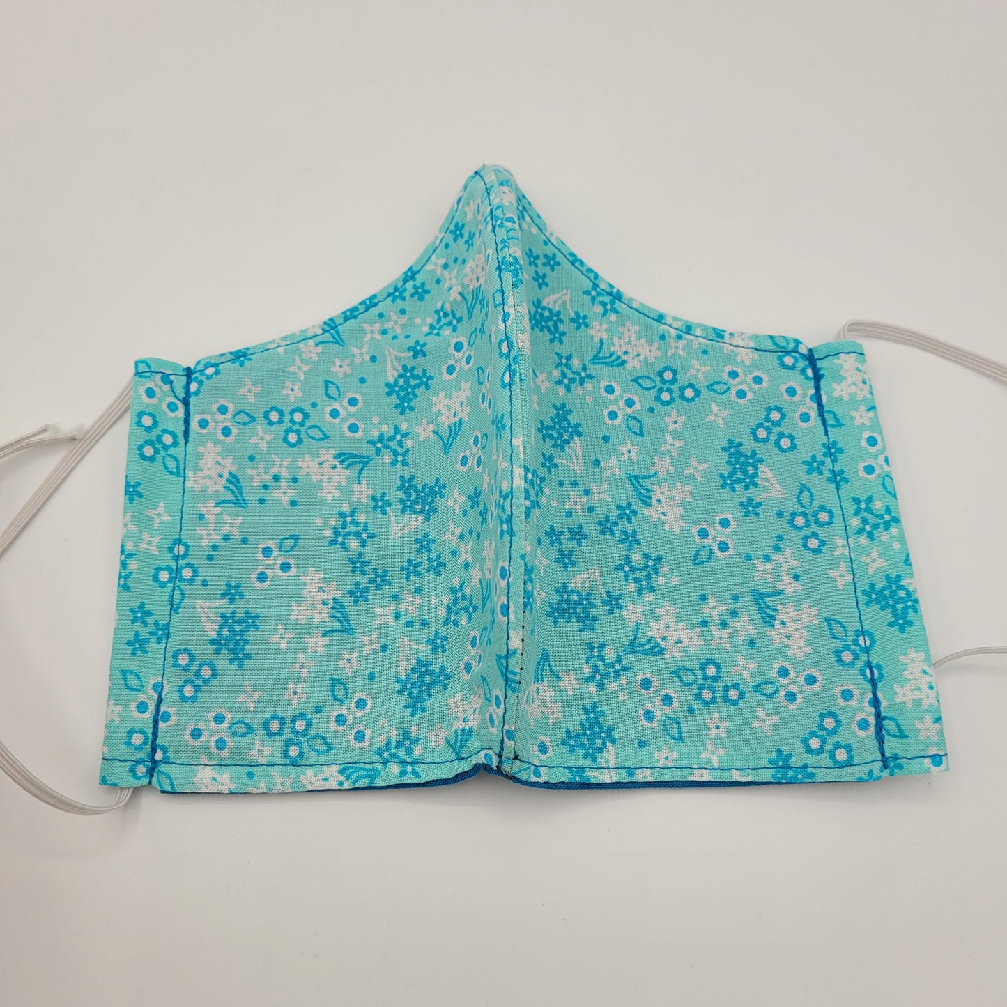Cotton Face Mask w/ Filter Pocket | Adjustable Tie Ear Loops | Teal/Turquoise/White Floral | Washable Mask