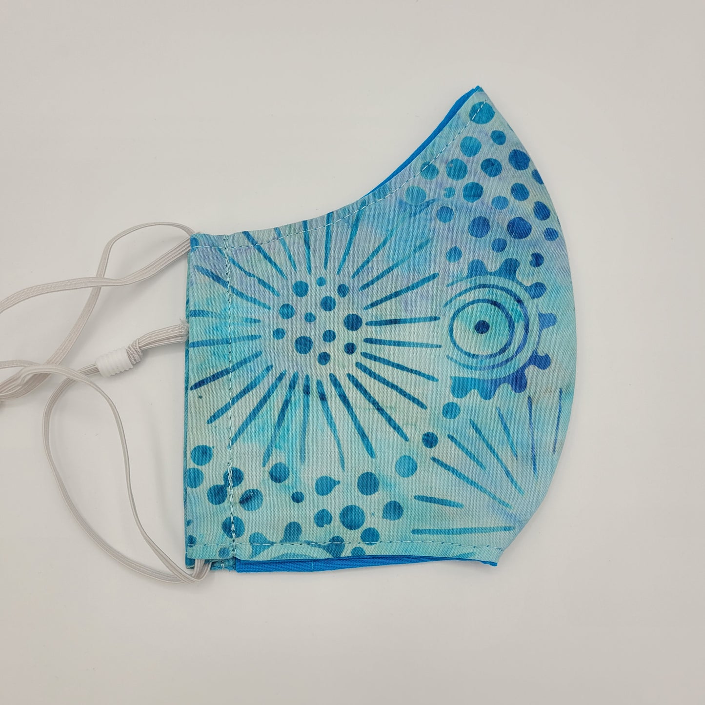 Cotton Face Mask w/ Filter Pocket | Adjustable Tie Ear Loops | Blue/Teal Batik | Washable Mask