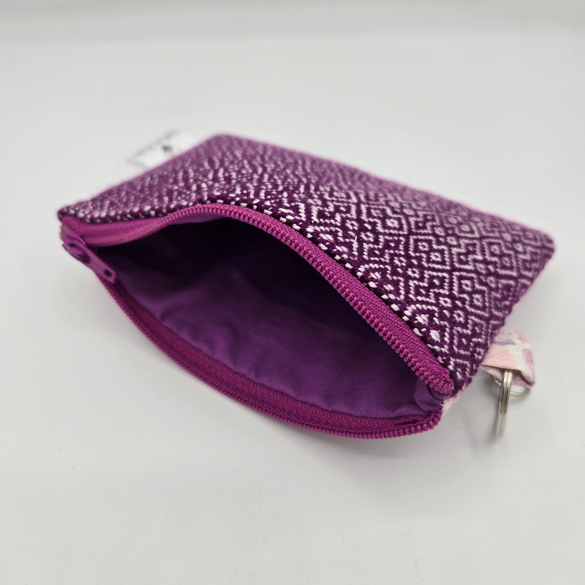 Mini Zipper Pouch | Handwoven Cotton & Tencel | Magenta Diamonds