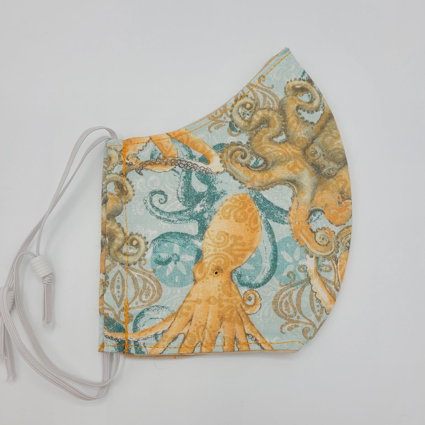 Cotton Face Mask w/ Filter Pocket | Adjustable Tie Ear Loops | Orange Octopus | Washable Mask