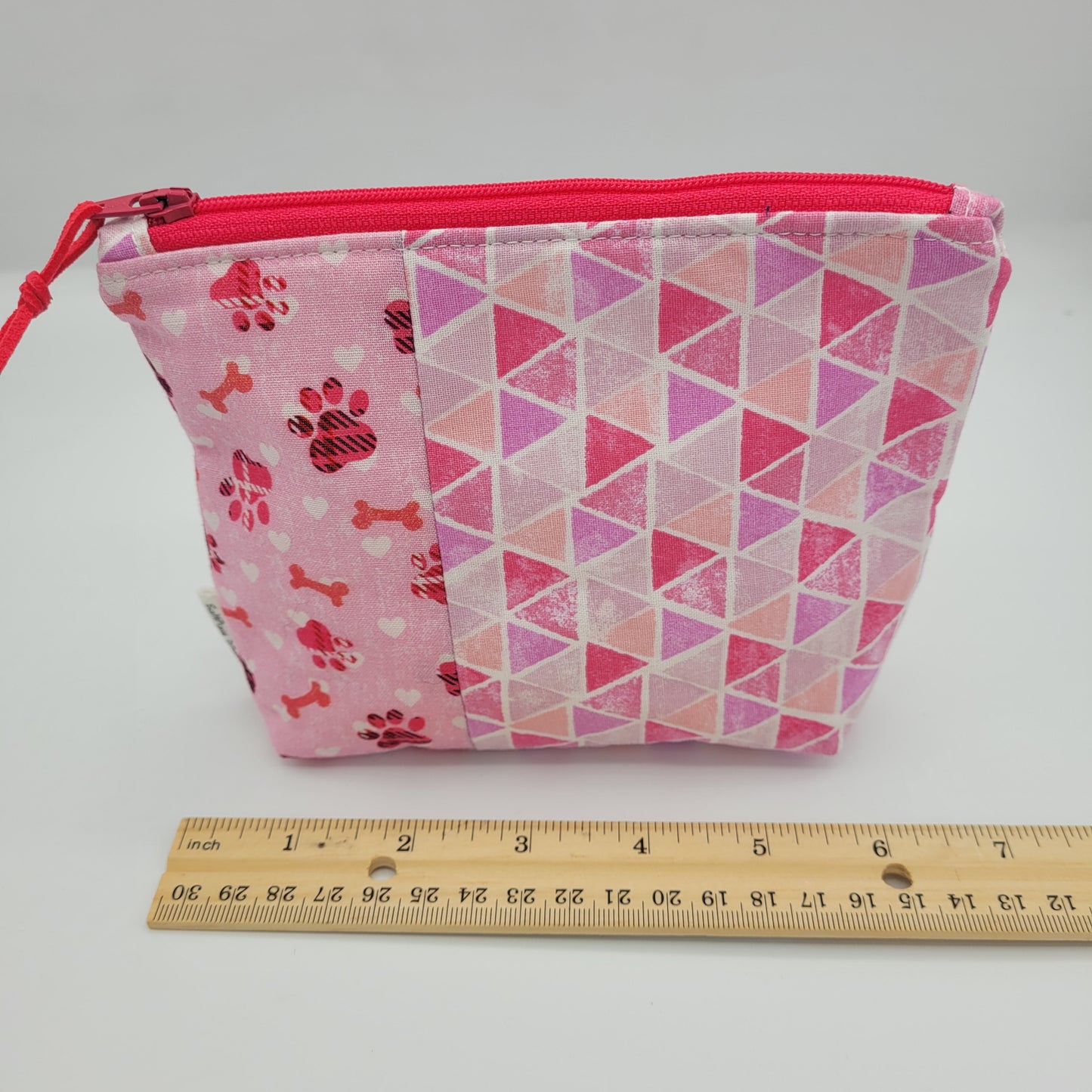 Vertical Split Panel Pouch | Cotton | Geometric Pink Paws | Small