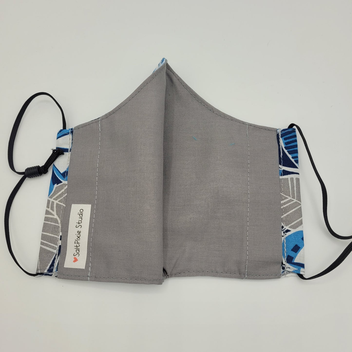 Cotton Face Mask w/ Filter Pocket | Adjustable Tie Ear Loops | Blue/Gray Floral | Washable Mask