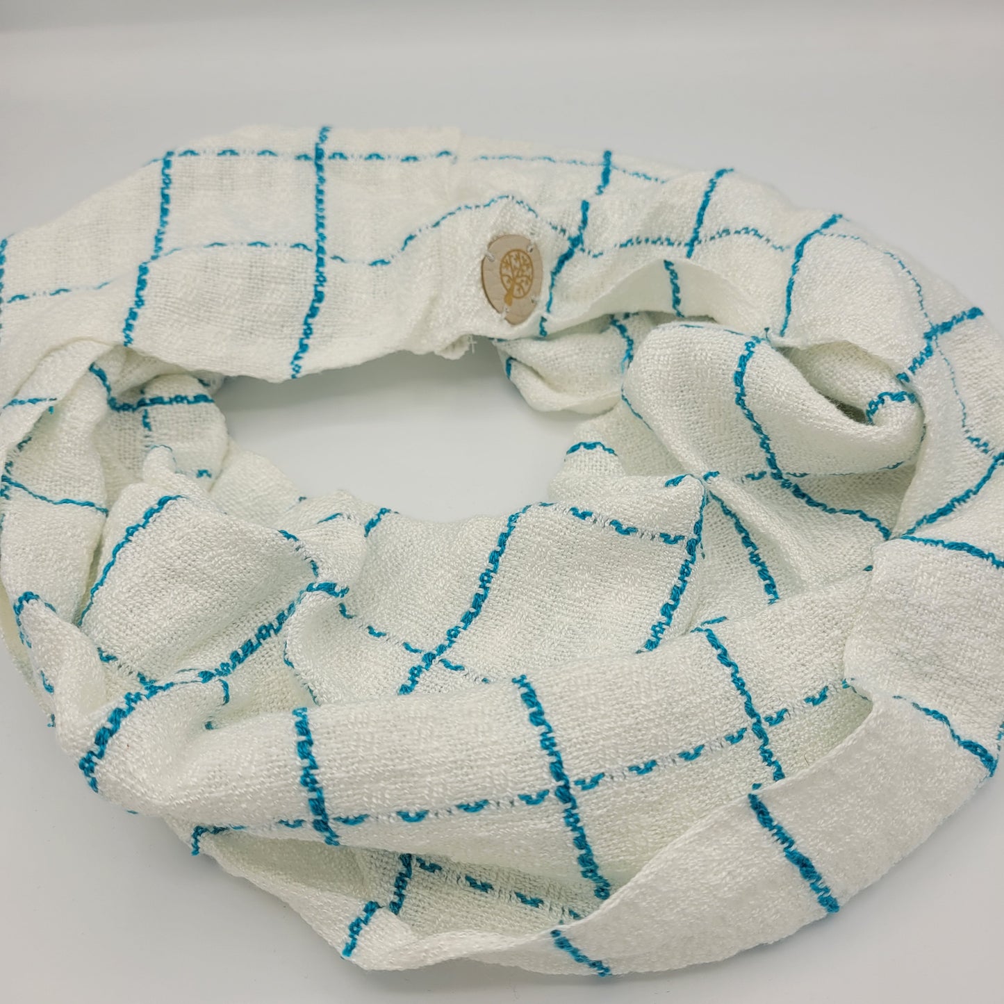 Cowl | Blue Lined Stripes & Boxes | Rayon & Tencel Blend | Twisted Mobius Cowl
