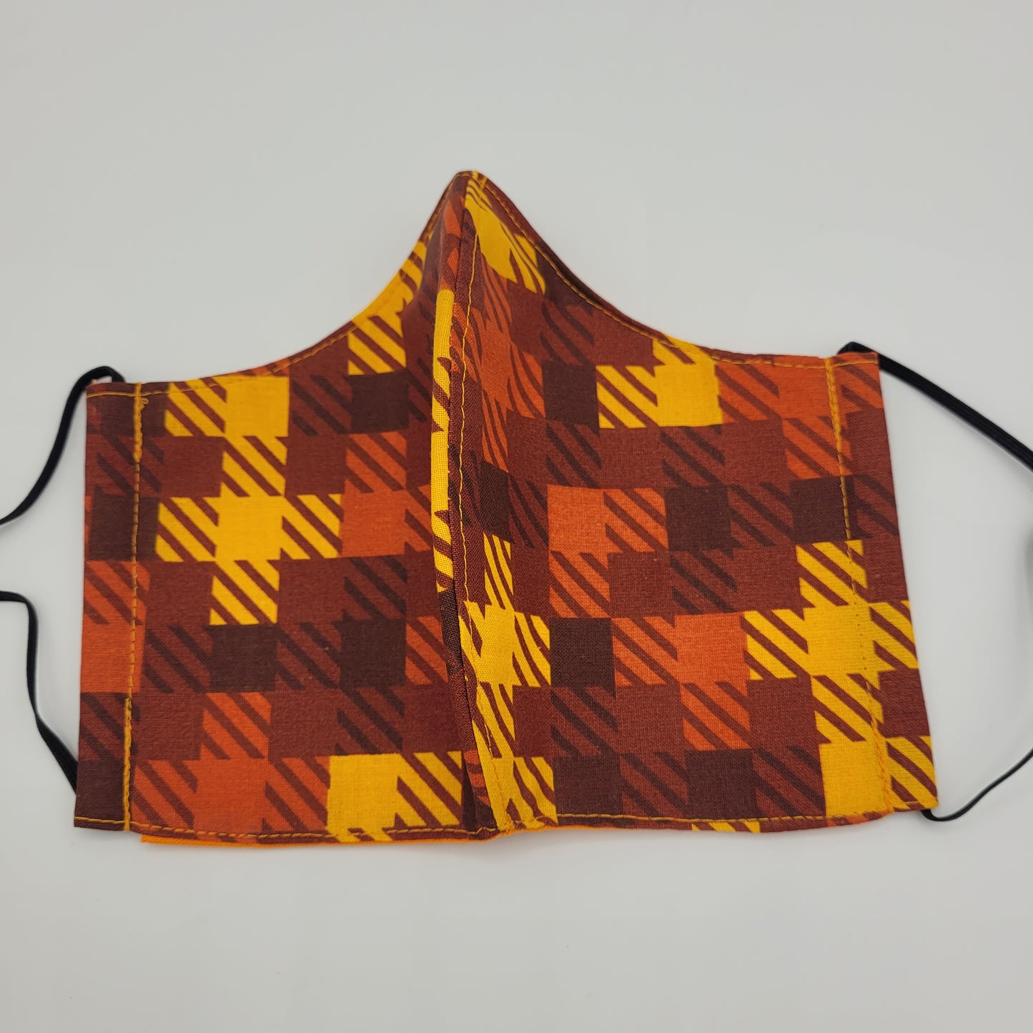 Cotton Face Mask w/ Filter Pocket | Adjustable Tie Ear Loops | Checkered Orange | Washable Mask