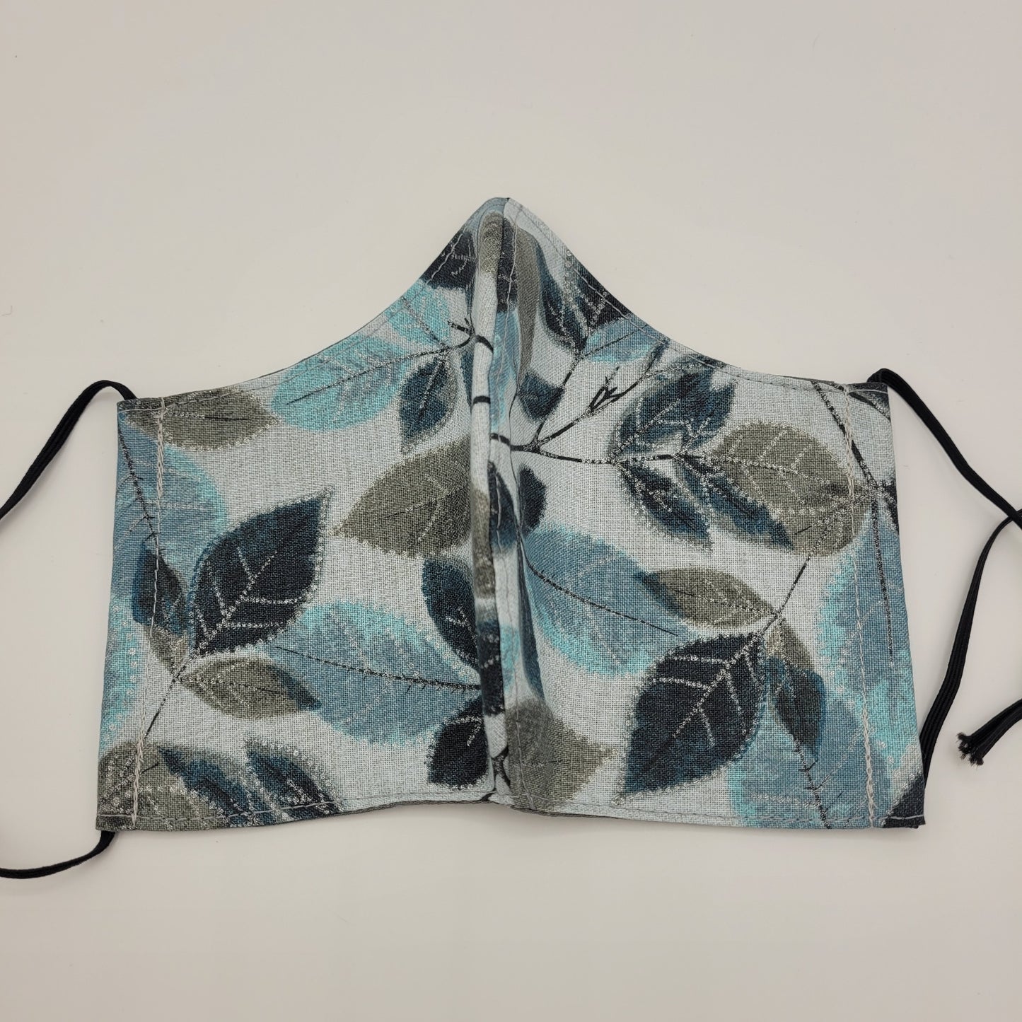 Cotton Face Mask w/ Filter Pocket | Adjustable Tie Ear Loops | Blue/Grey Floral Print | Washable Mask