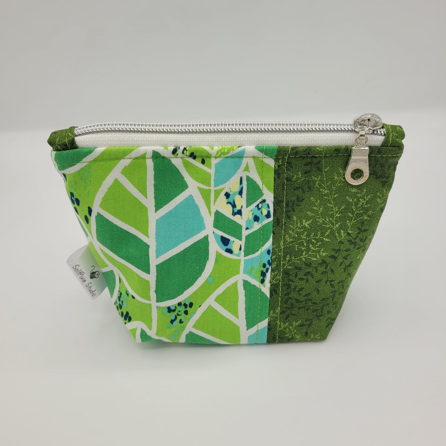 Trinket Bag | Cotton Split Panel | Geometric Leaf