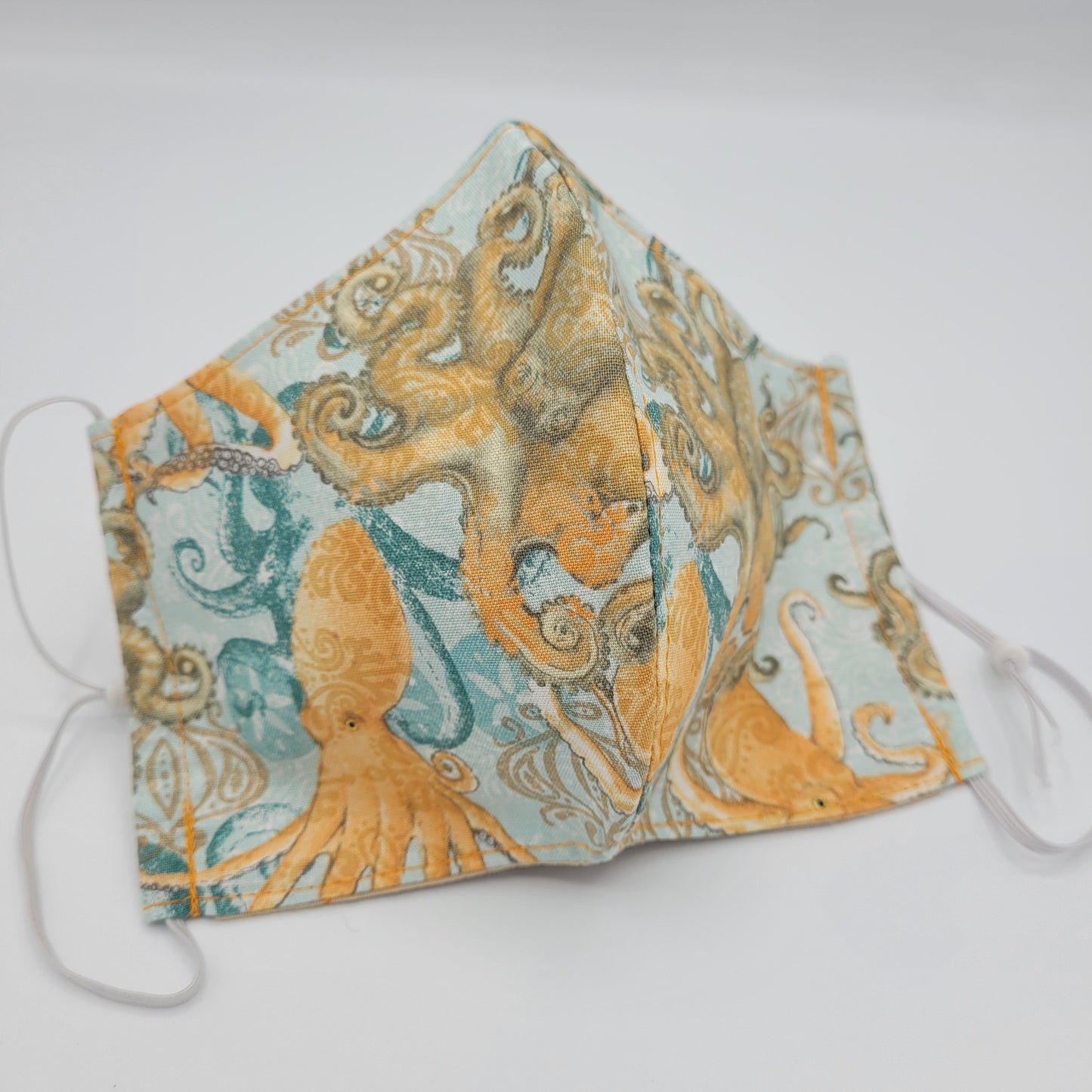 Cotton Face Mask w/ Filter Pocket | Adjustable Tie Ear Loops | Orange Octopus | Washable Mask