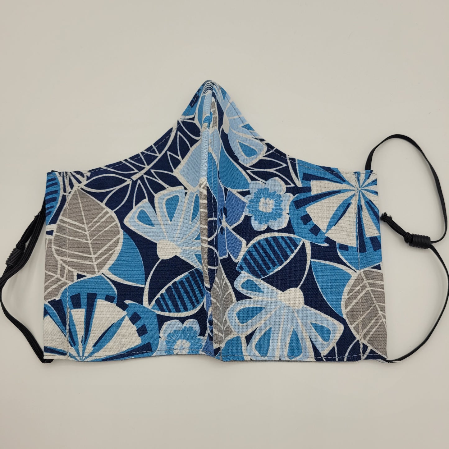 Cotton Face Mask w/ Filter Pocket | Adjustable Tie Ear Loops | Blue/Gray Floral | Washable Mask