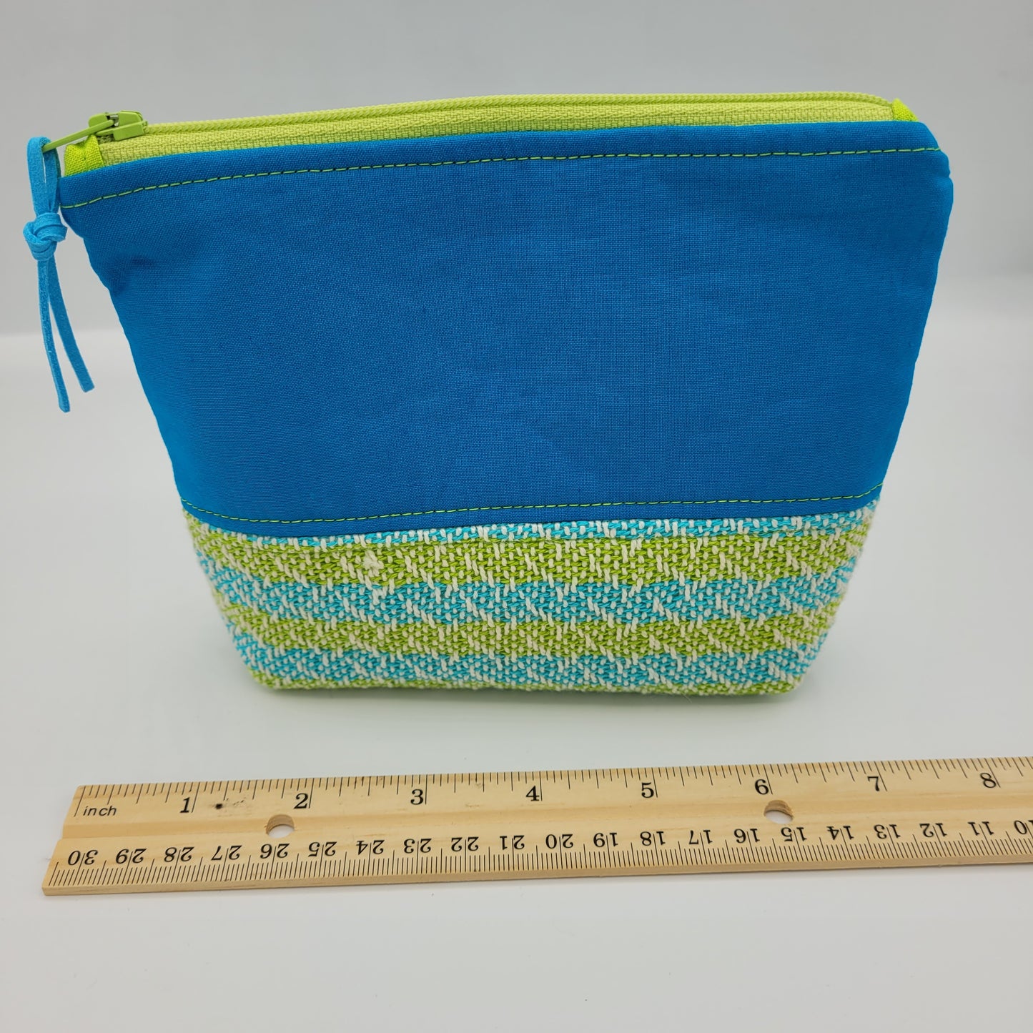 Zipper Pouch | Cecily Bag | Handwoven Blue & Green Linen | Small