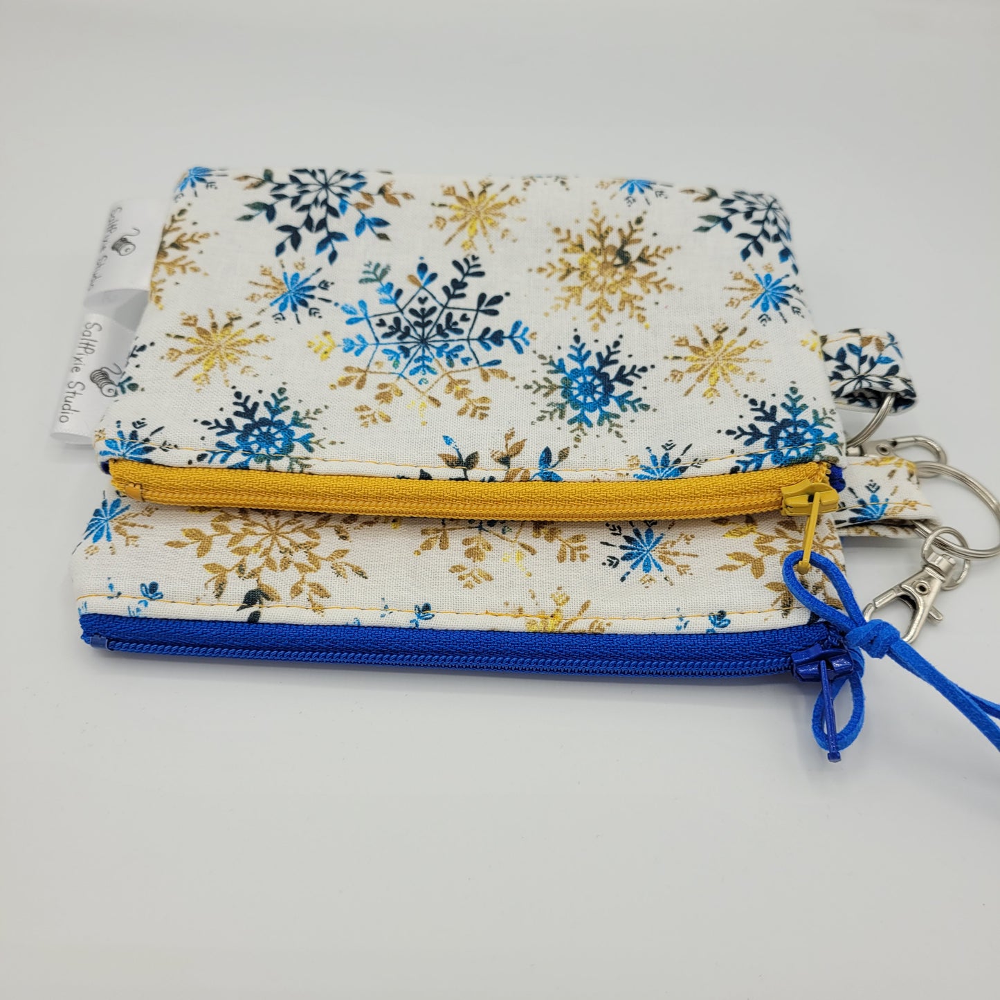 Mini Zipper Pouch | Quilter's Cotton | Blue/Gold Snowflake Print