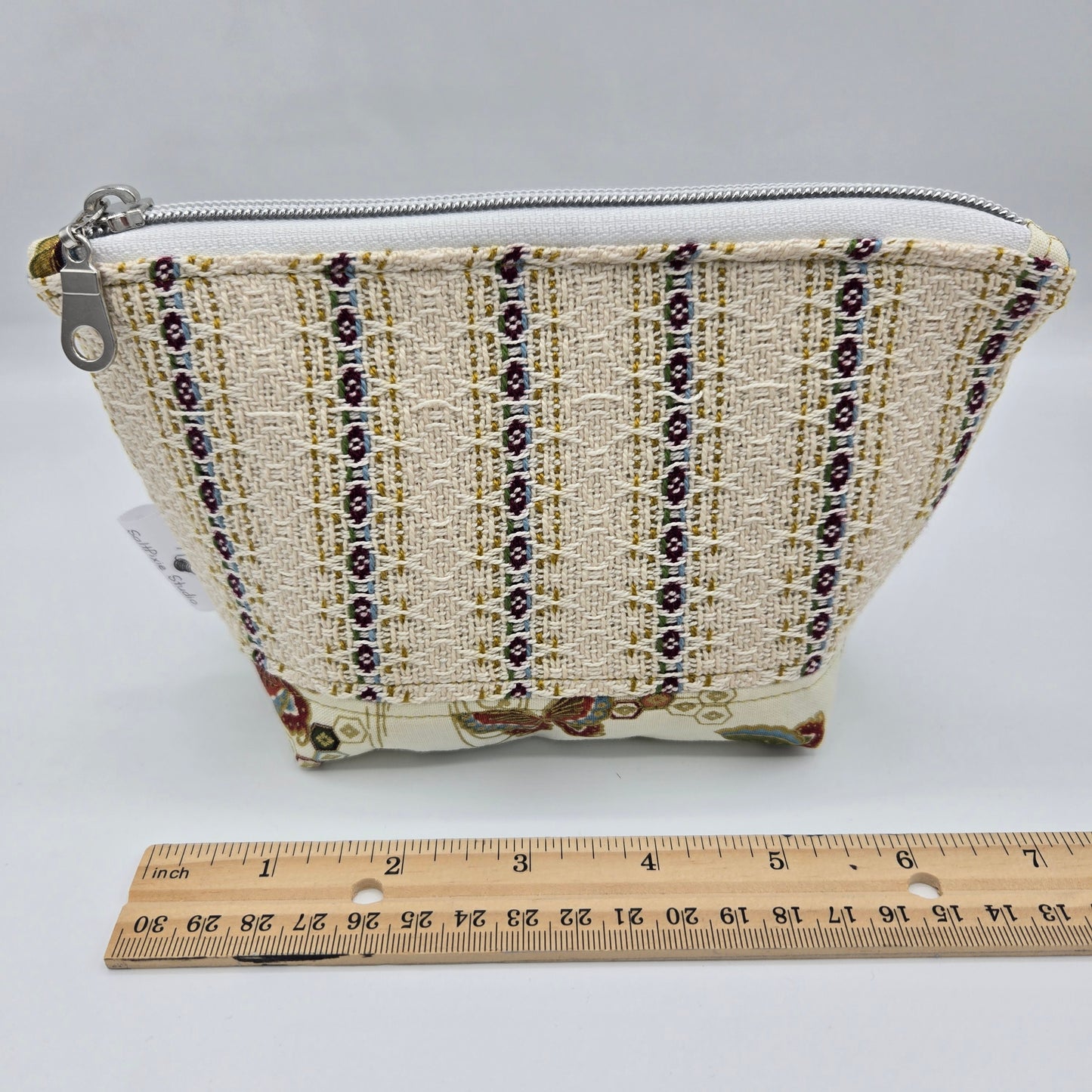 Zipper Pouch | Handwoven + Cotton | Gold Butterflies and Stripes | Small