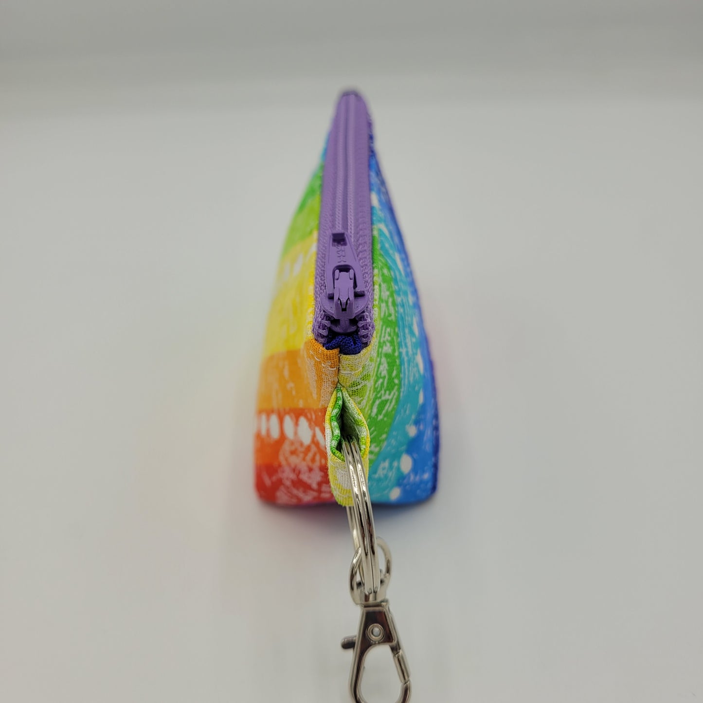 Super Tiny Mini Zip Clip Pouch | Cotton | Horizontal Rainbow Stripes