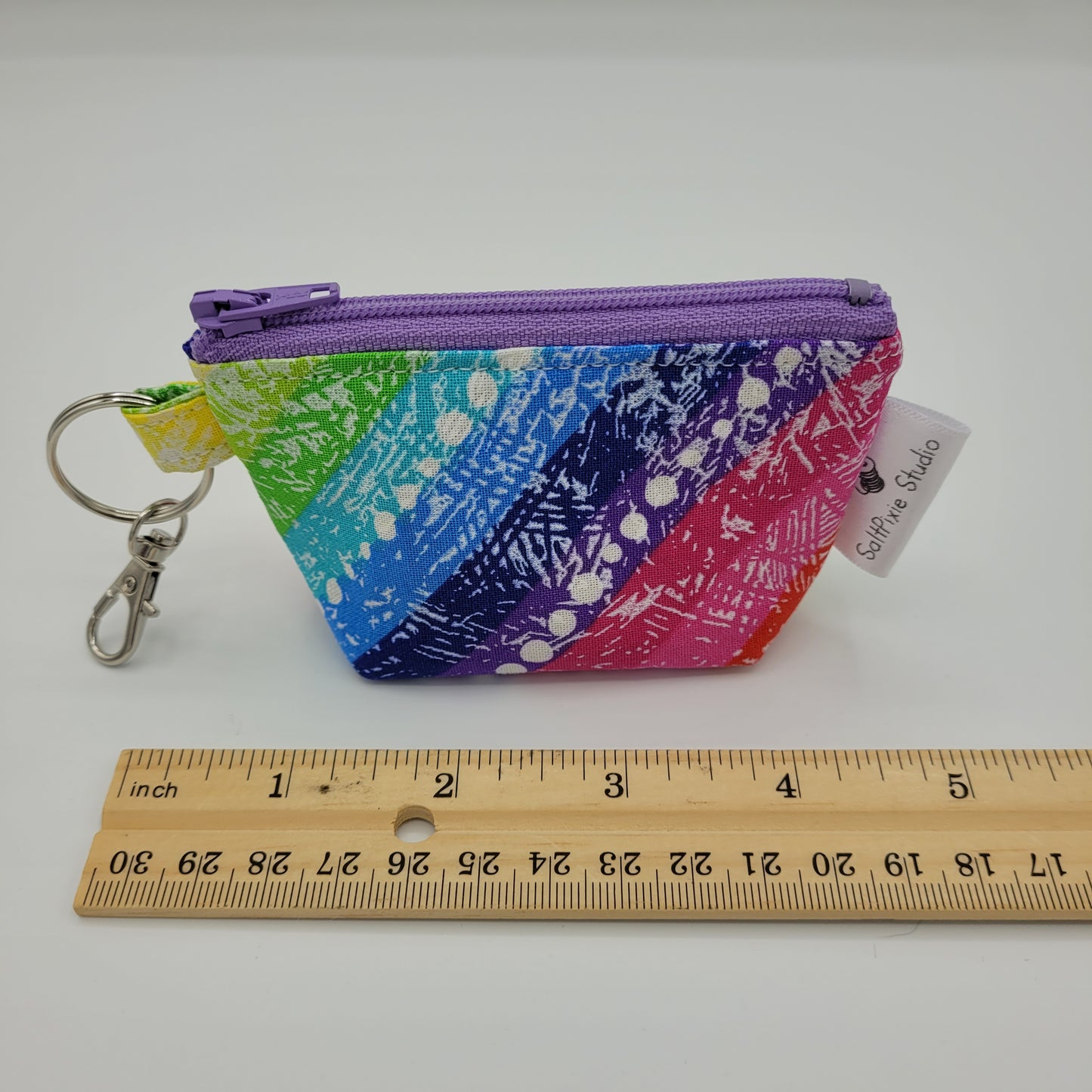 Super Tiny Mini Zip Clip Pouch | Cotton | Horizontal Rainbow Stripes