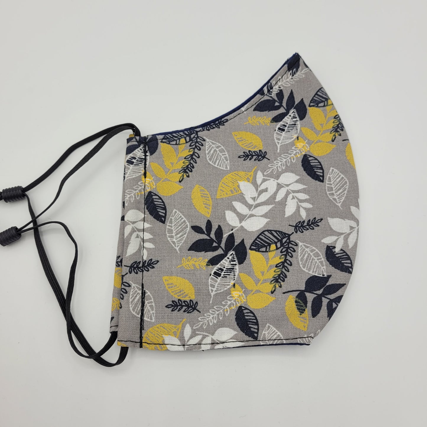 Cotton Face Mask w/ Filter Pocket | Adjustable Tie Ear Loops | Grey/White/Navy Floral | Washable Mask