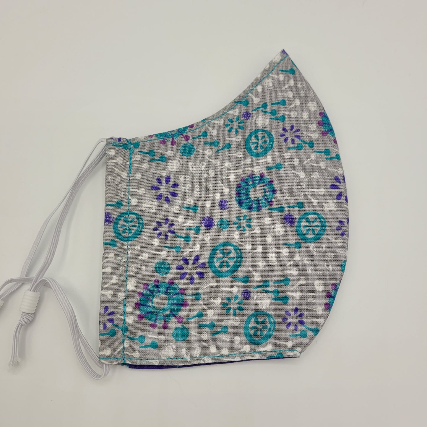 Cotton Face Mask w/ Filter Pocket | Adjustable Tie Ear Loops | Teal Gray Purple Floral | Washable Mask