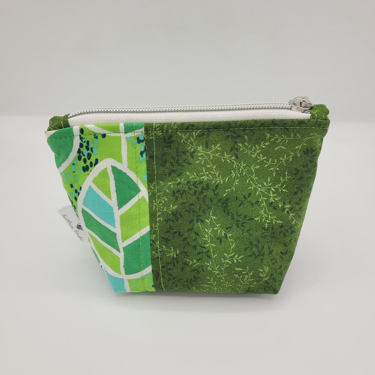 Trinket Bag | Cotton Split Panel | Geometric Leaf