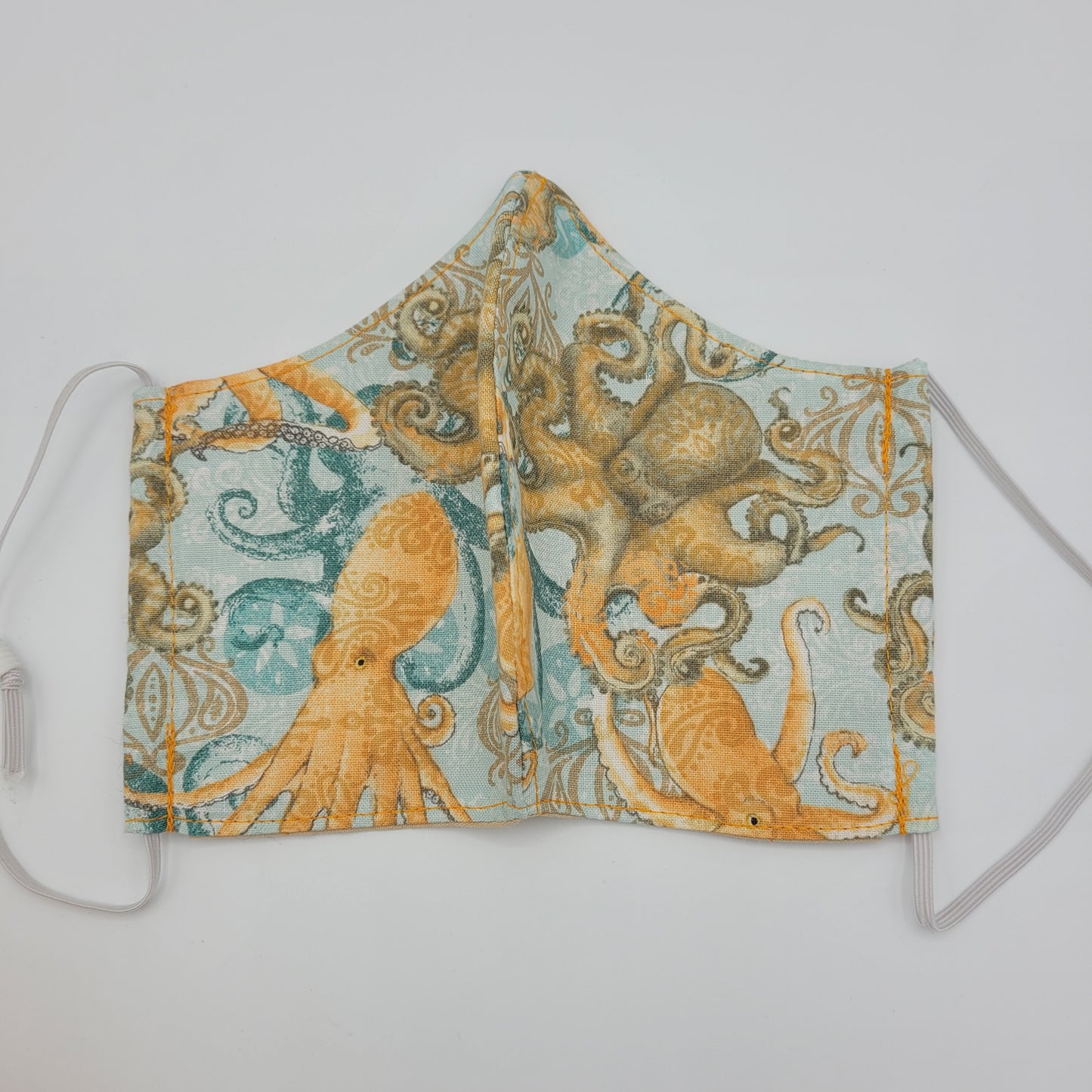 Cotton Face Mask w/ Filter Pocket | Adjustable Tie Ear Loops | Orange Octopus | Washable Mask