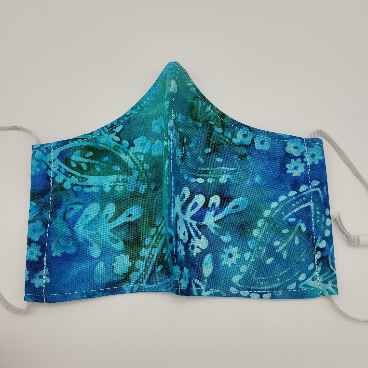 Cotton Face Mask w/ Filter Pocket | Adjustable Tie Ear Loops | Dark Teal Batik | Washable Mask