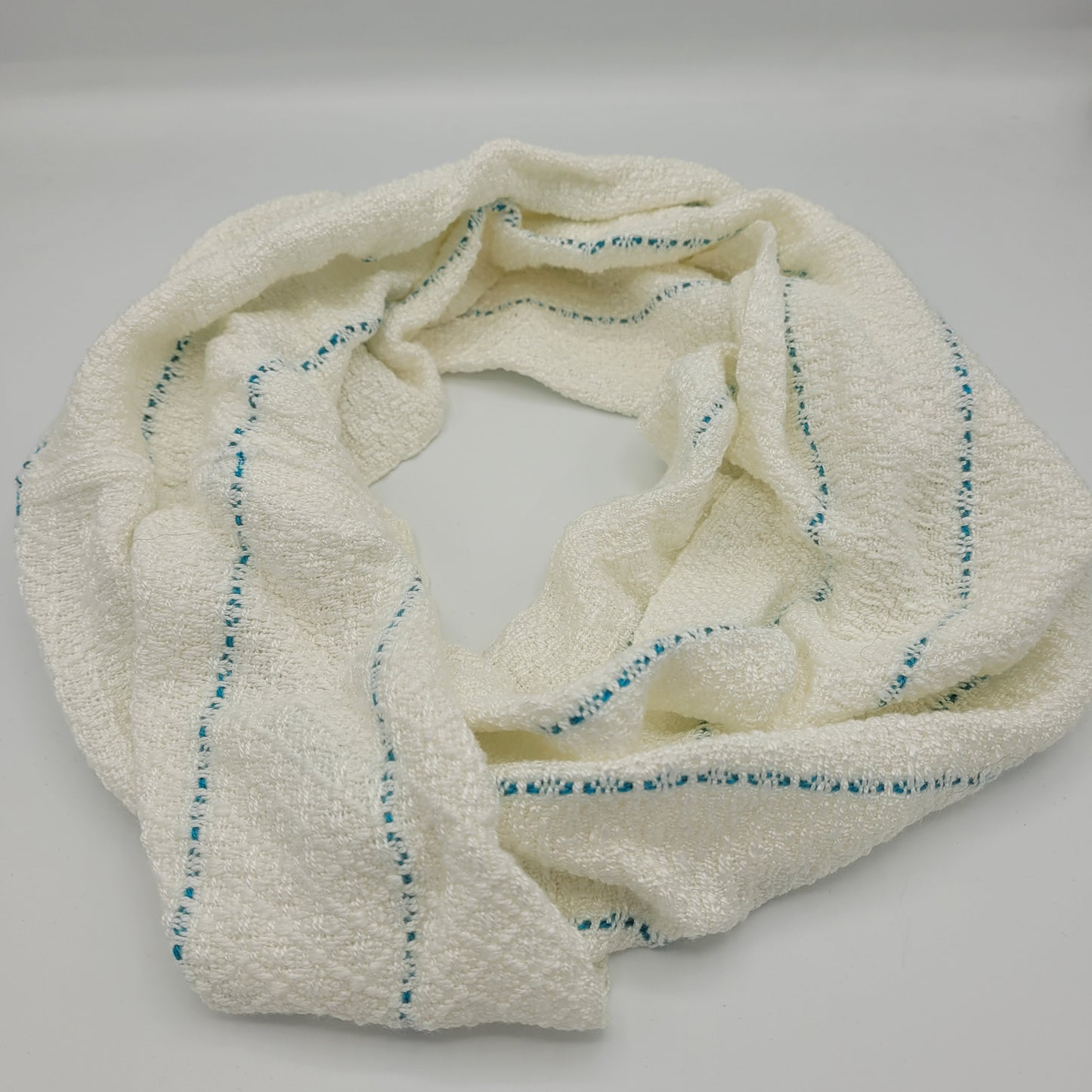 Cowl | Blue Warp Stripes | Rayon & Tencel Blend | Twisted Mobius Cowl