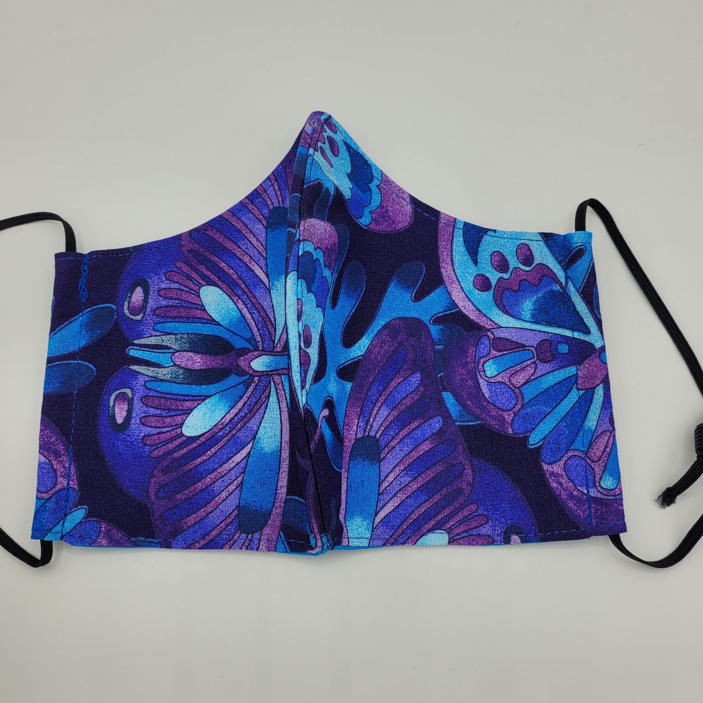 Cotton Face Mask w/ Filter Pocket | Adjustable Tie Ear Loops | Purple/Blue Butterflies | Washable Mask