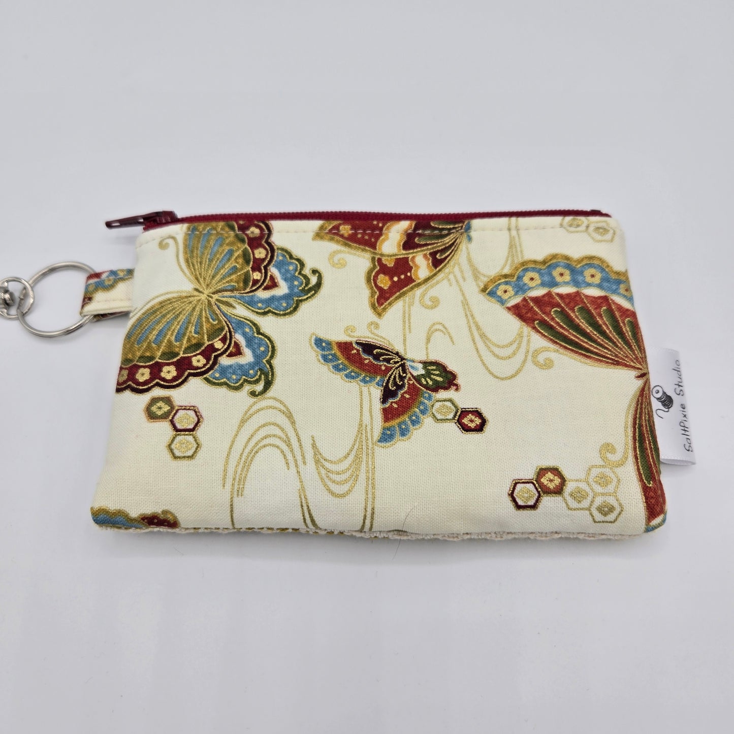 Mini Zipper Pouch | Handwoven + Cotton | Gold Lined Butterflies