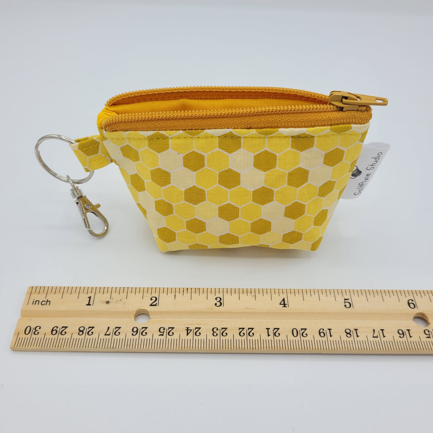 Super Tiny Mini Zip Clip Pouch | Cotton | Gold Honeycomb