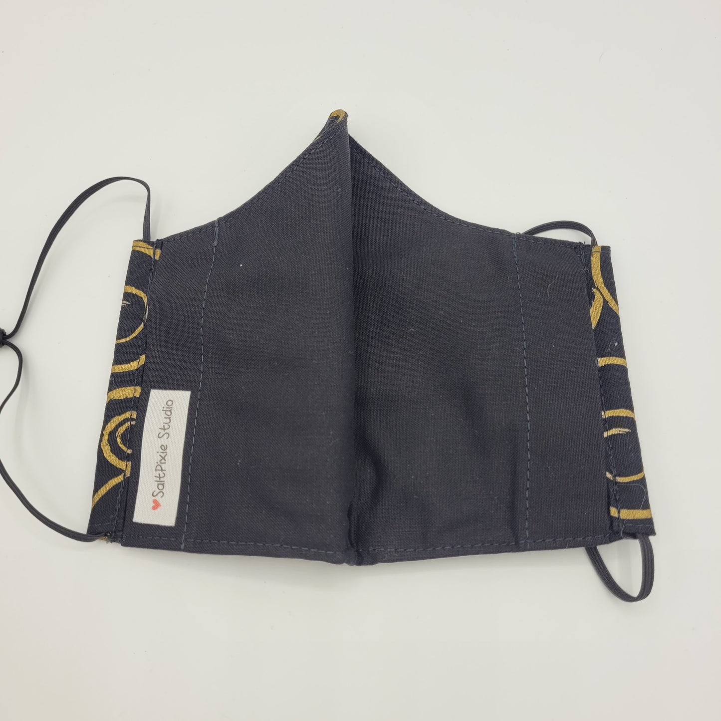 Cotton Face Mask w/ Filter Pocket | Adjustable Tie Ear Loops | Black/Gold Swirls | Washable Mask
