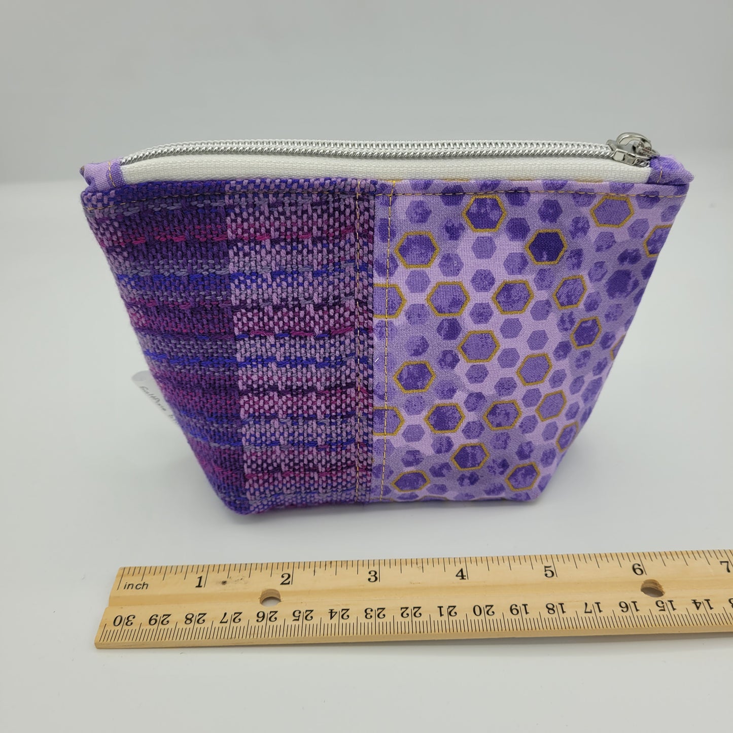 Trinket Bag | Handwoven + Cotton | Hexagon Purples & Gold
