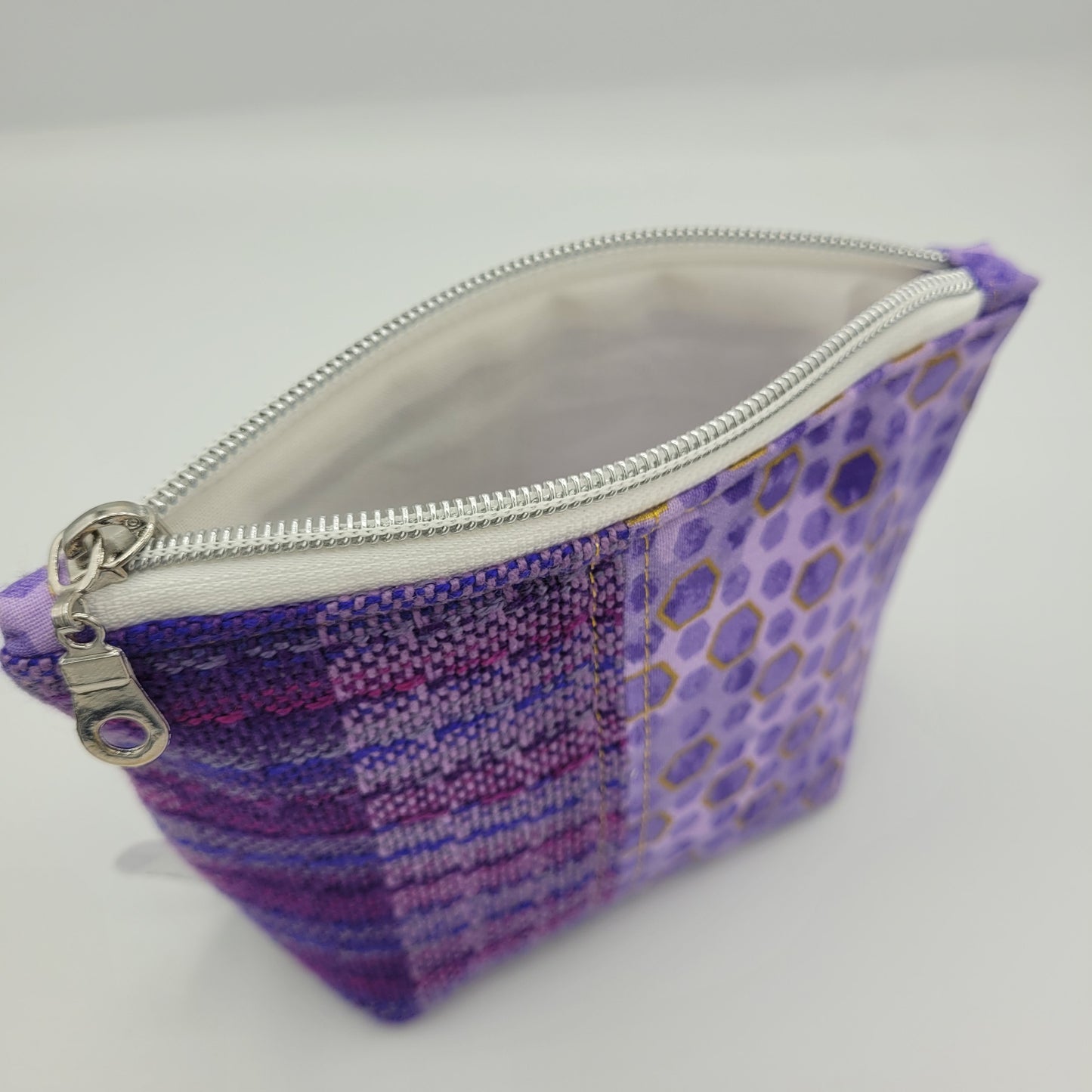 Trinket Bag | Handwoven + Cotton | Hexagon Purples & Gold