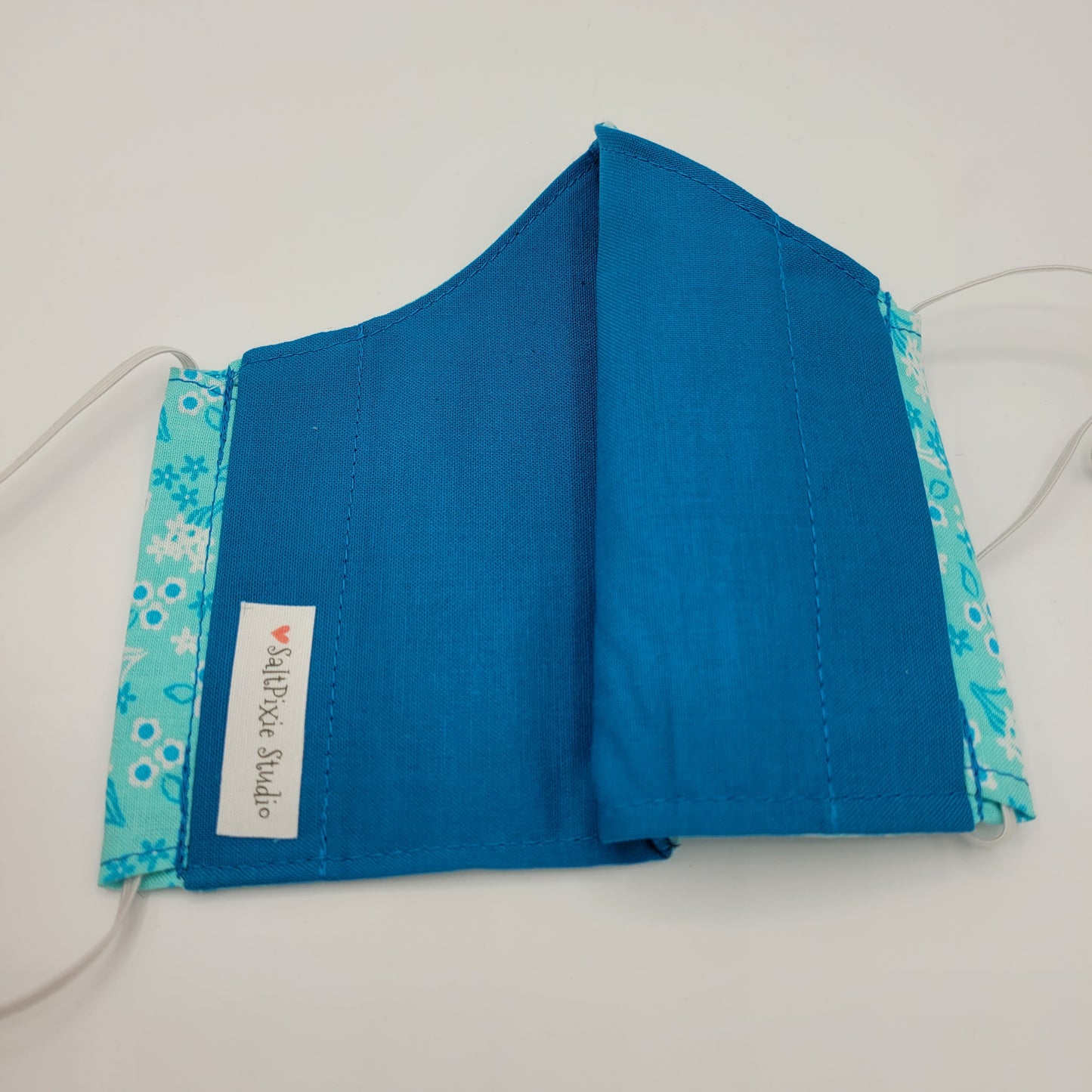 Cotton Face Mask w/ Filter Pocket | Adjustable Tie Ear Loops | Teal/Turquoise/White Floral | Washable Mask