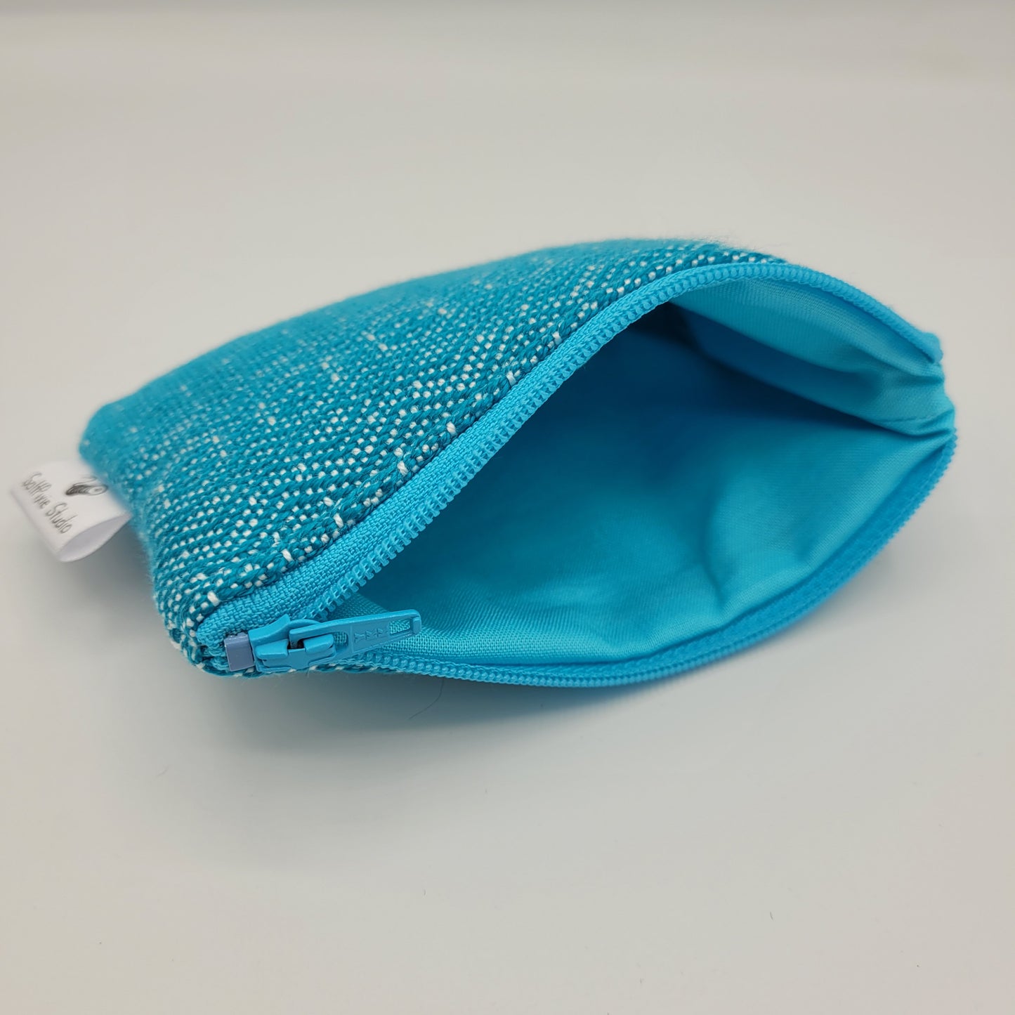 Mini Zipper Pouch | Handwoven Tencel | Turquoise Diamonds