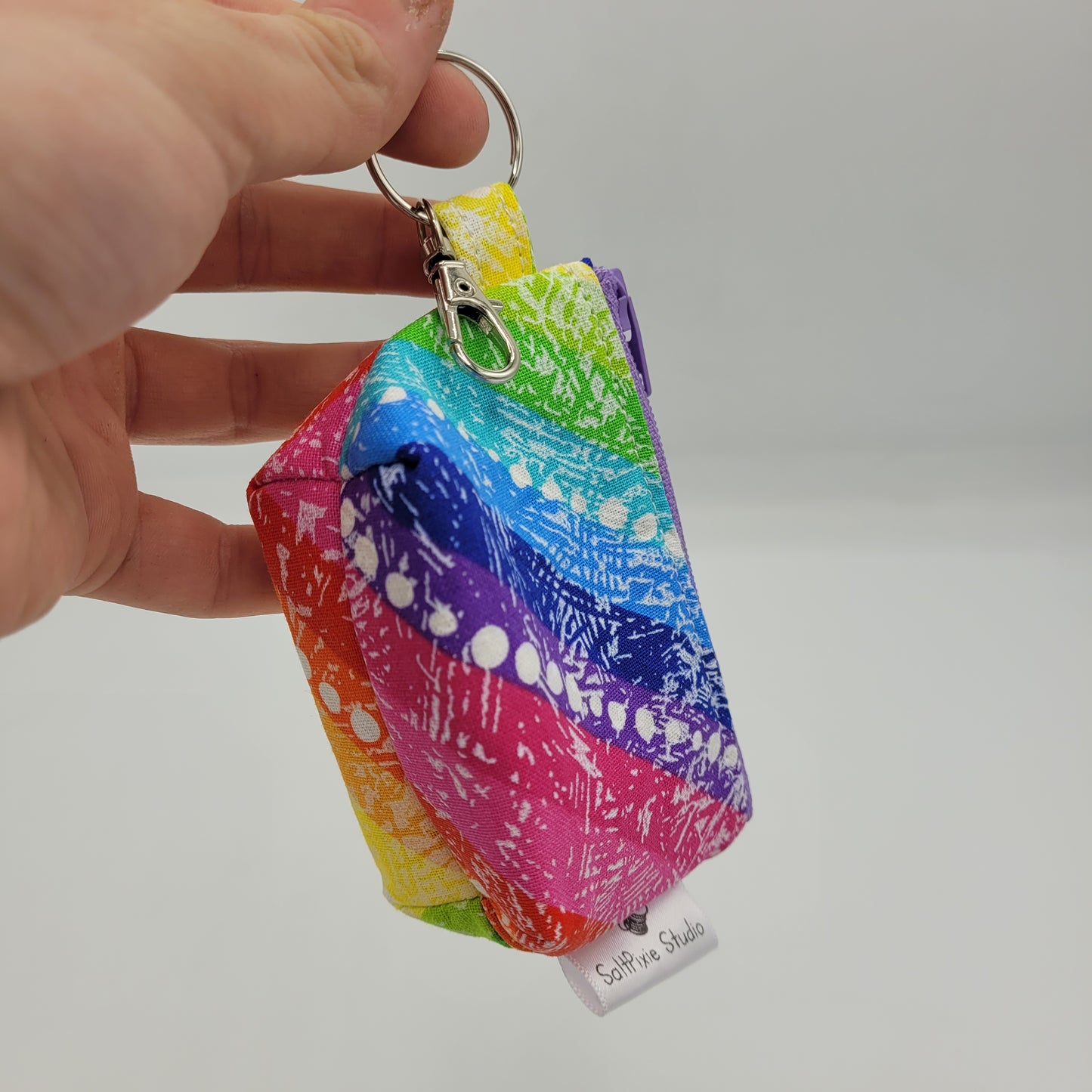 Super Tiny Mini Zip Clip Pouch | Cotton | Horizontal Rainbow Stripes